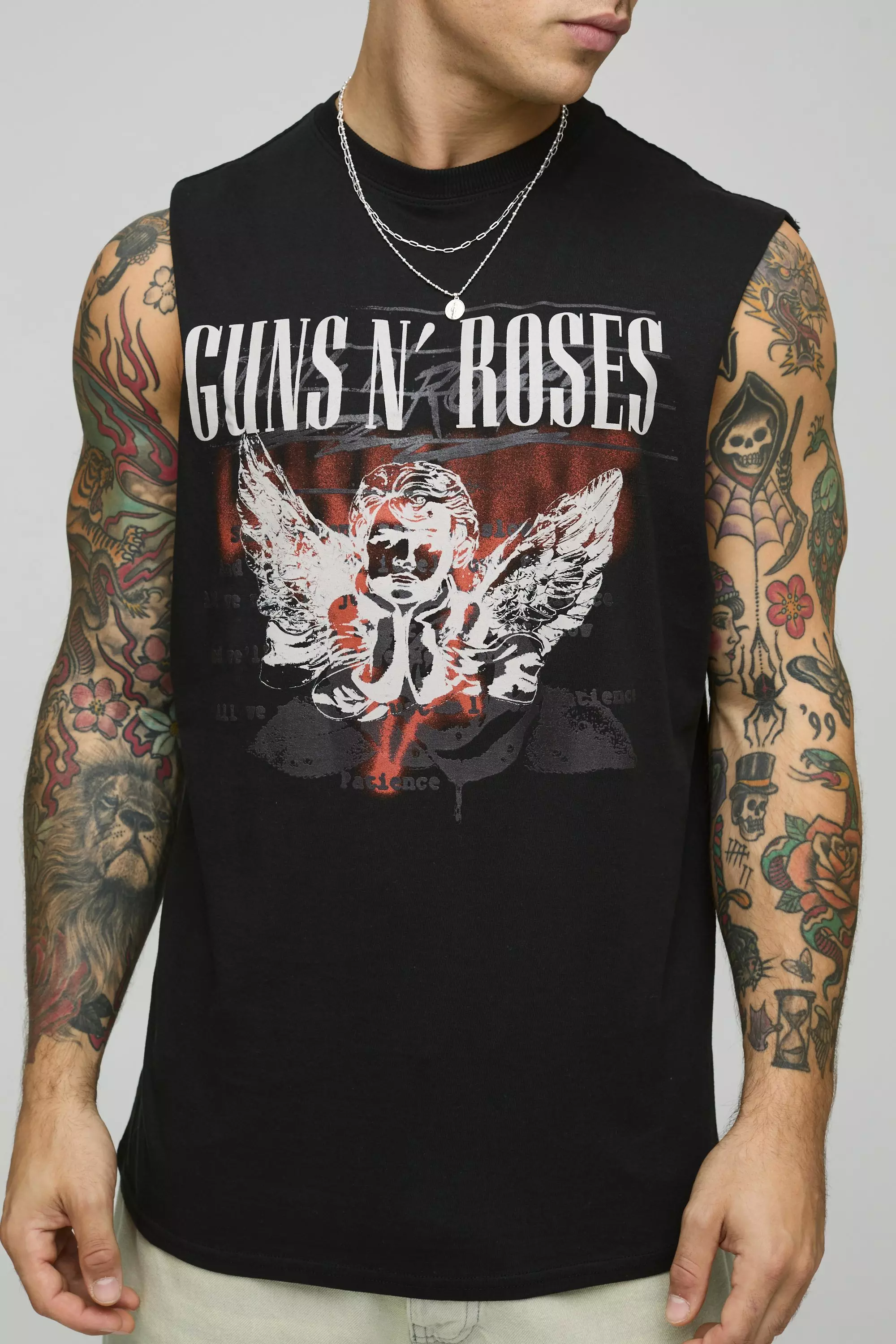 Oversized Guns N Roses Drop Armhole License Tank | boohooMAN USA
