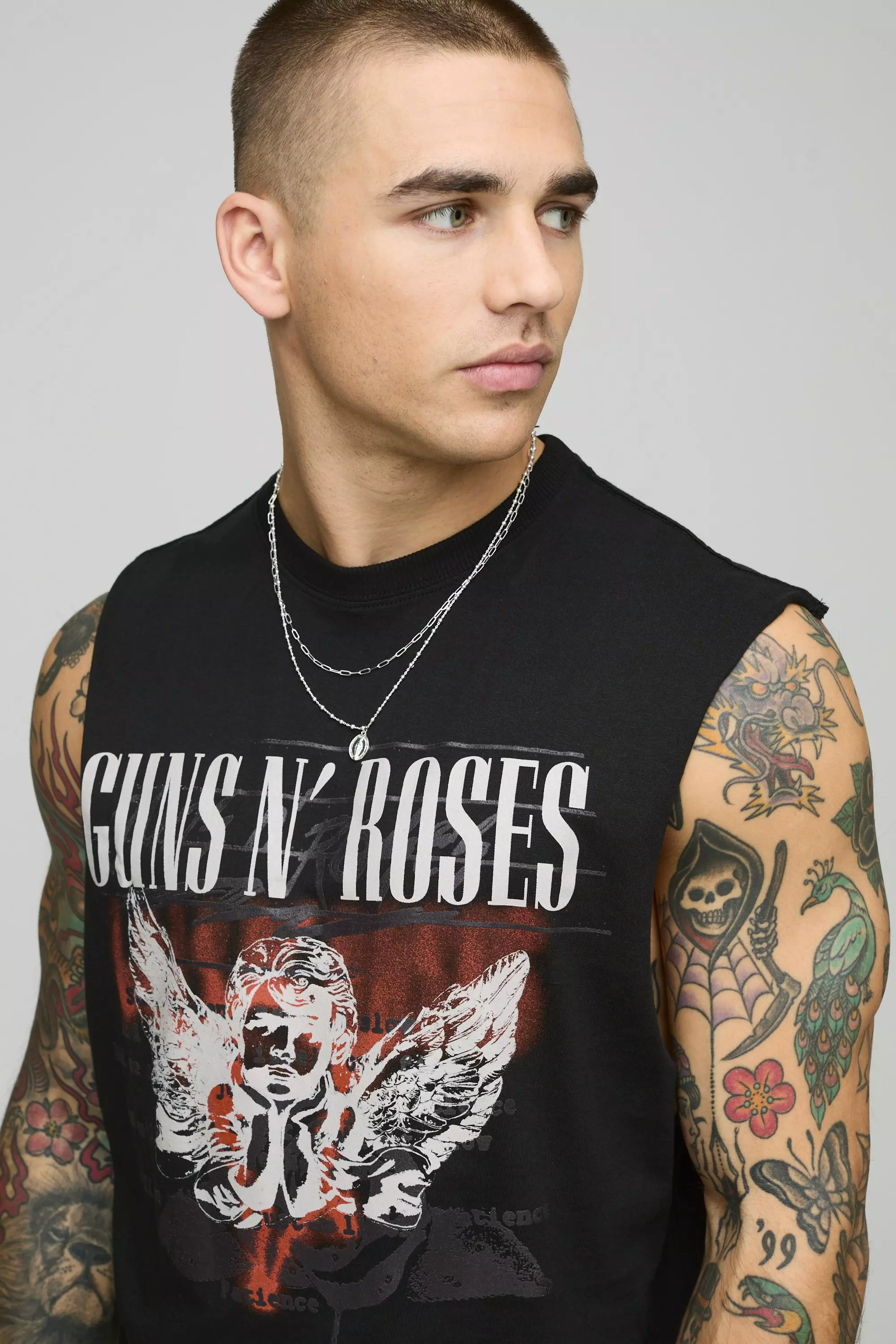 Oversized Guns N Roses Drop Armhole License Tank | boohooMAN USA