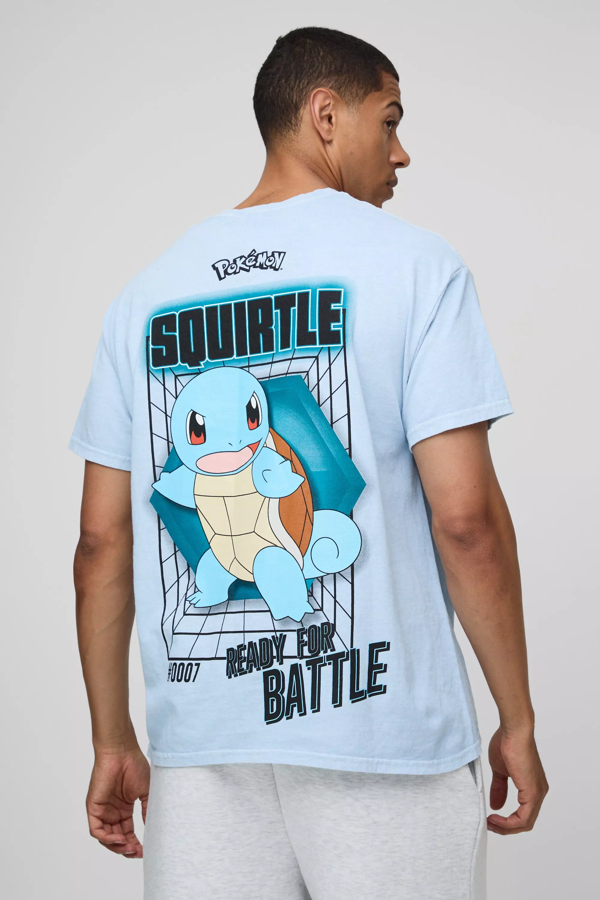 Oversized Pokemon Squirtle License Washed Printed T-Shirt Blue