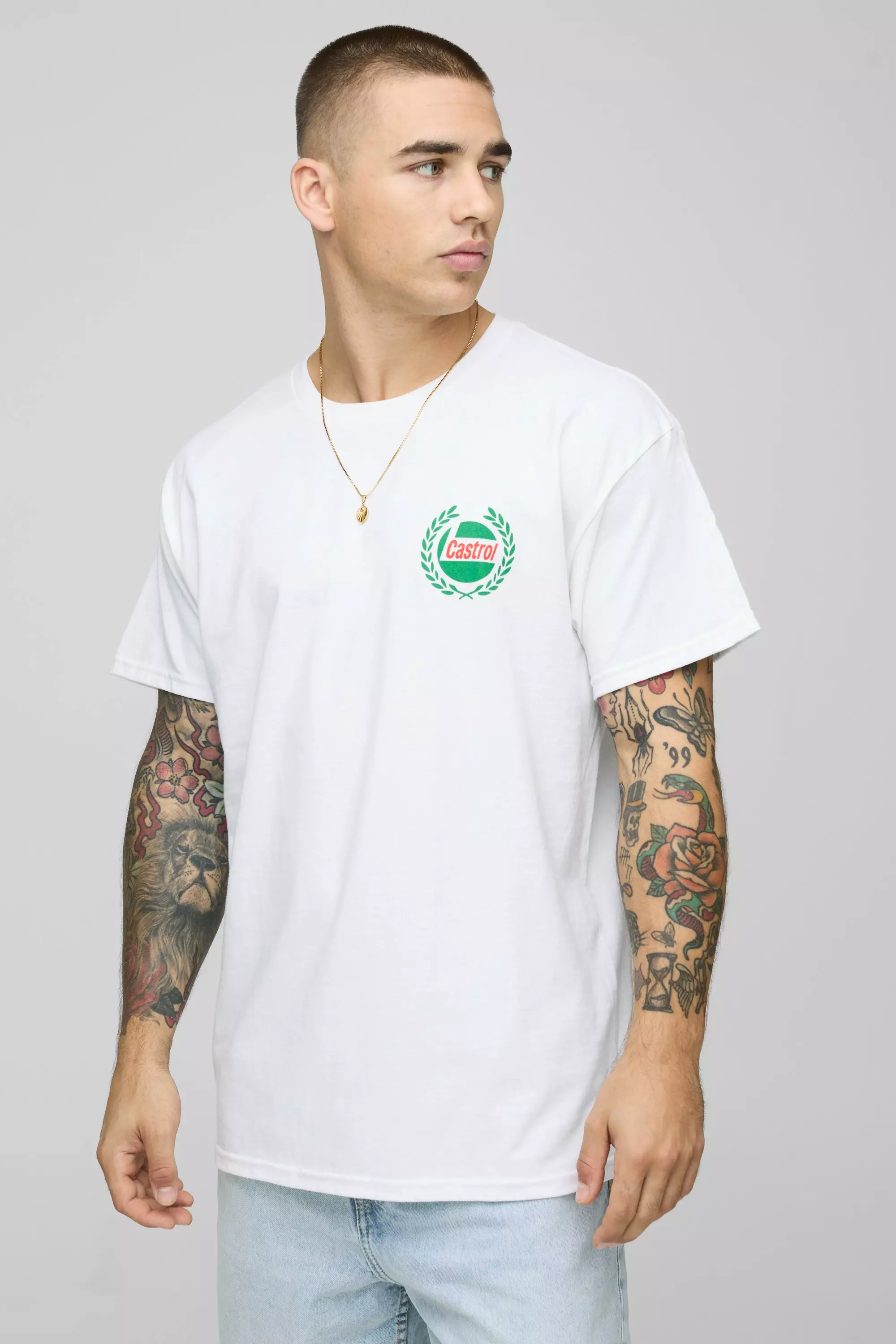 Oversized Castrol Racing License Printed T-Shirt | boohooMAN UK
