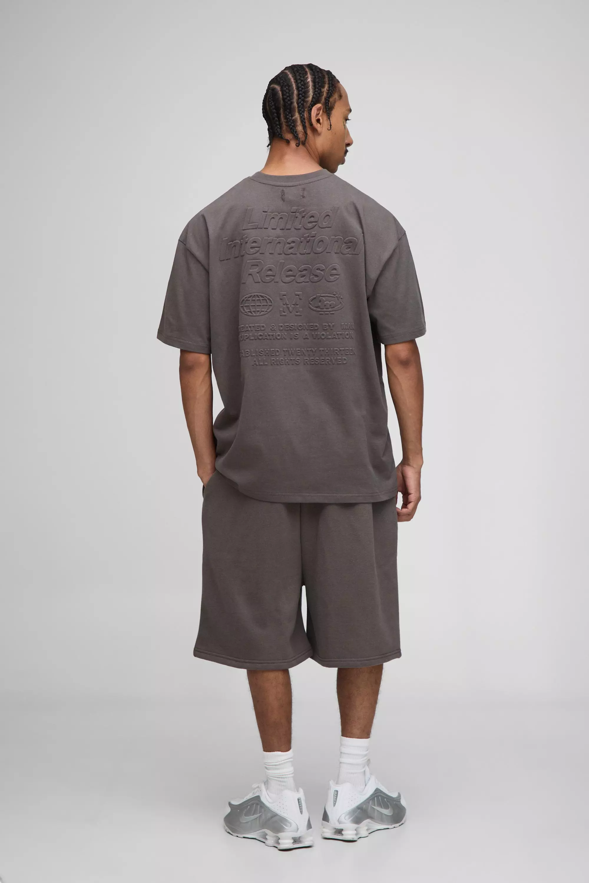 大特価 イラスト BM Peached Oversized Star Crotch Drop & T-Shirt Embossed トップス