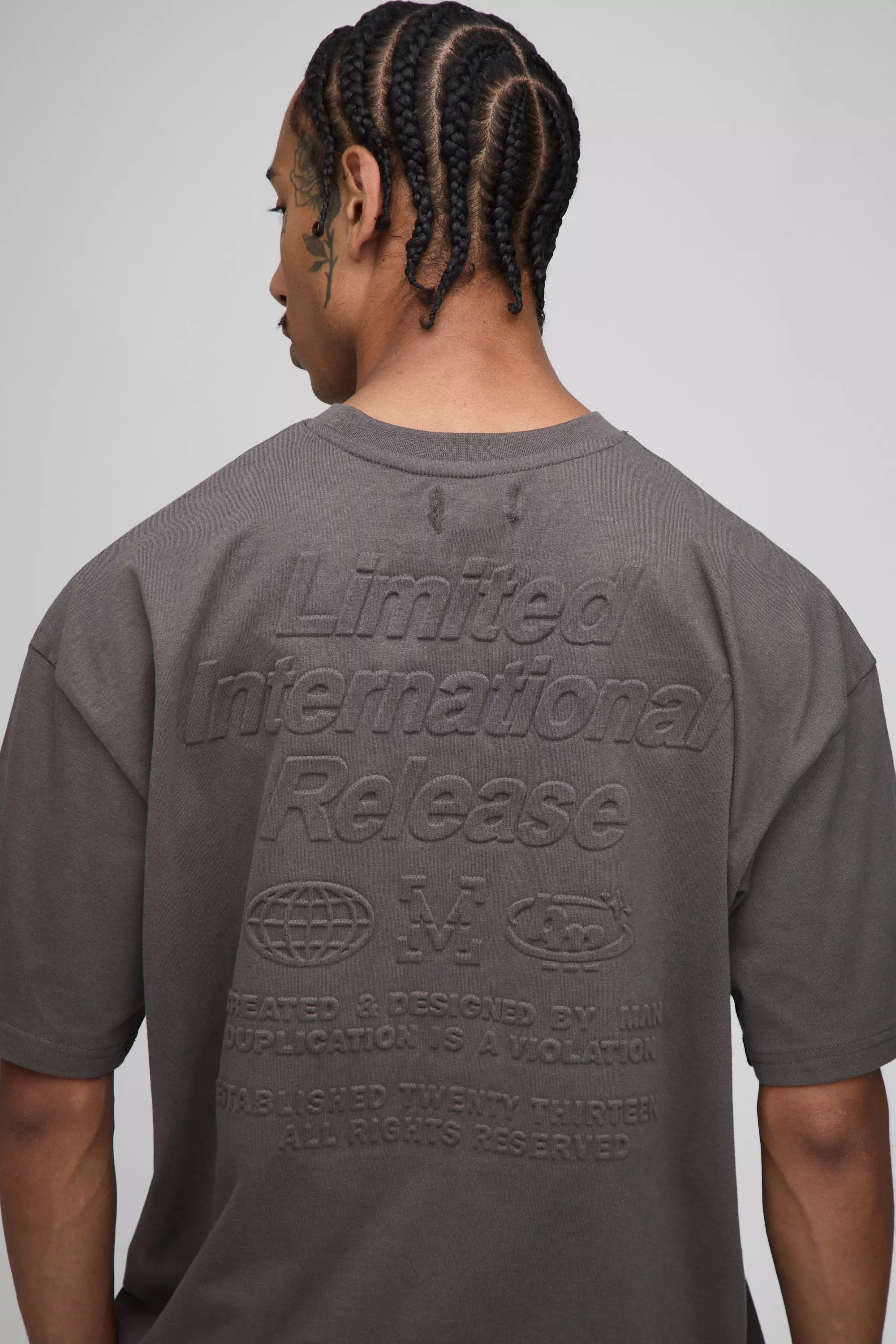 Oversized Peached BM Star Embossed T-Shirt & Drop Crotch