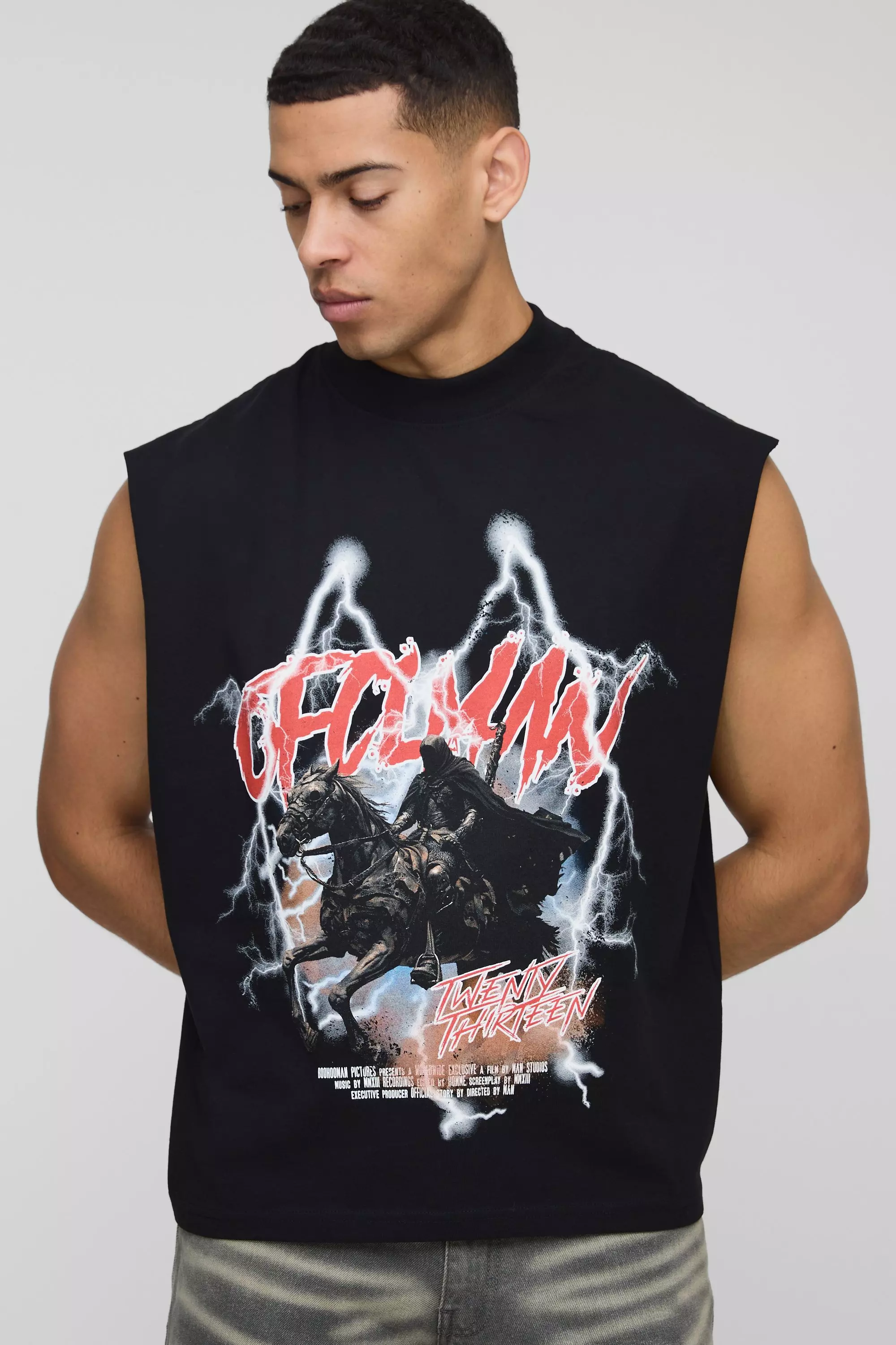 Oversized Boxy Extended Neck Official Graphic Tank | boohooMAN USA