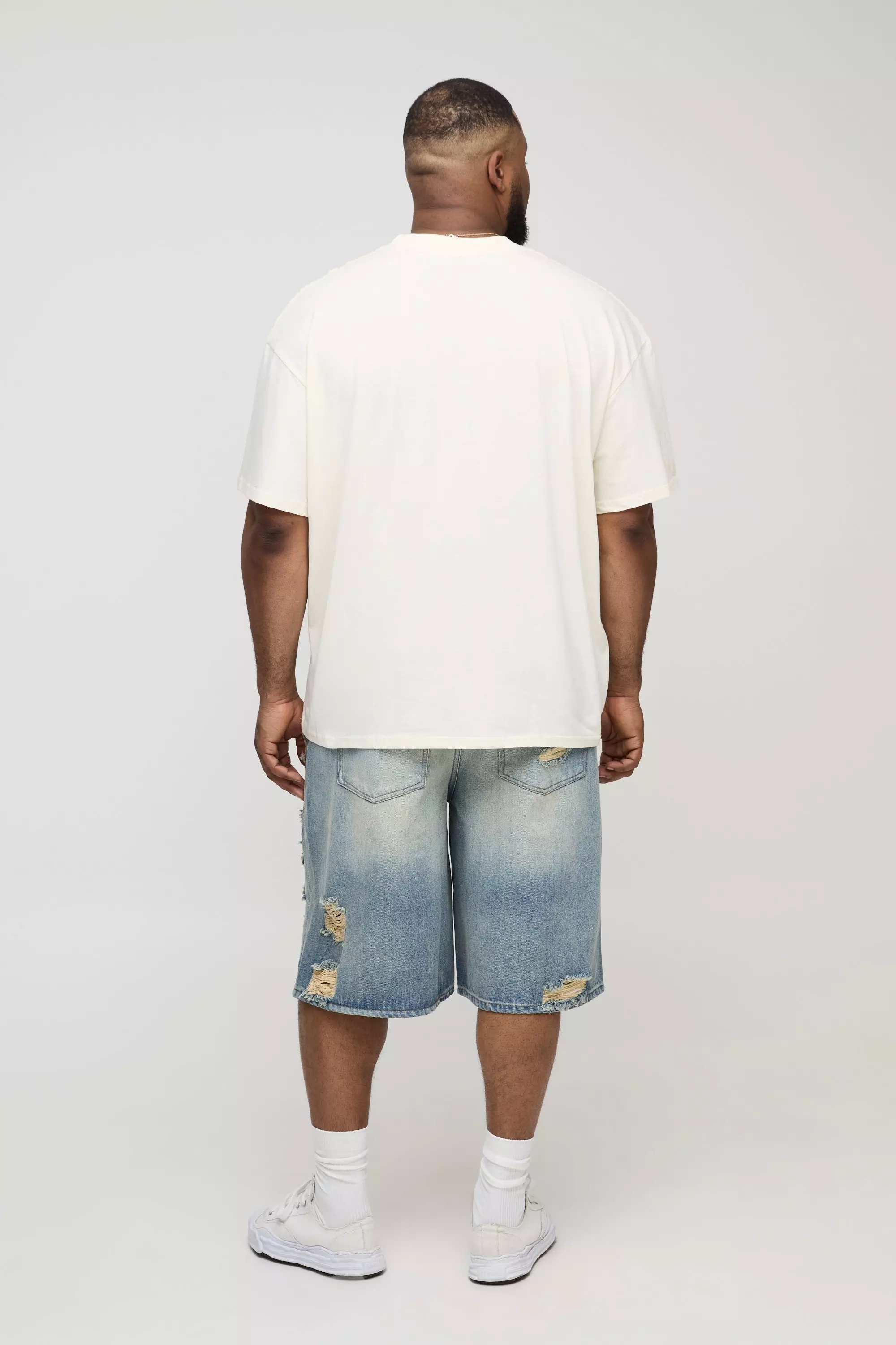 Plus Relaxed Fit Vintage Wash Multi Distressed Jorts | boohooMAN USA