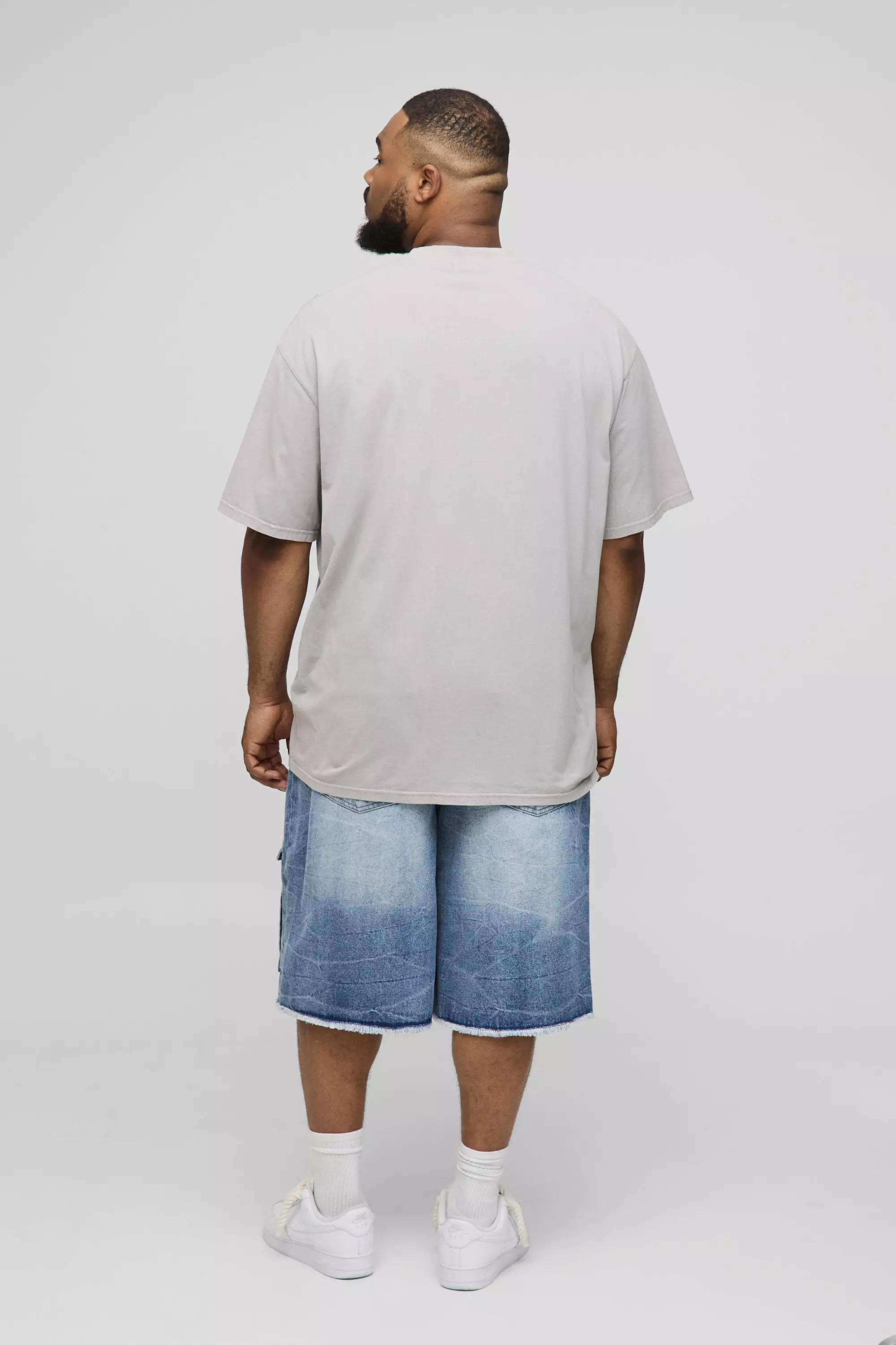 Plus Slim Ice Wash Raw Hem Distressed Cargo Jorts | boohooMAN USA