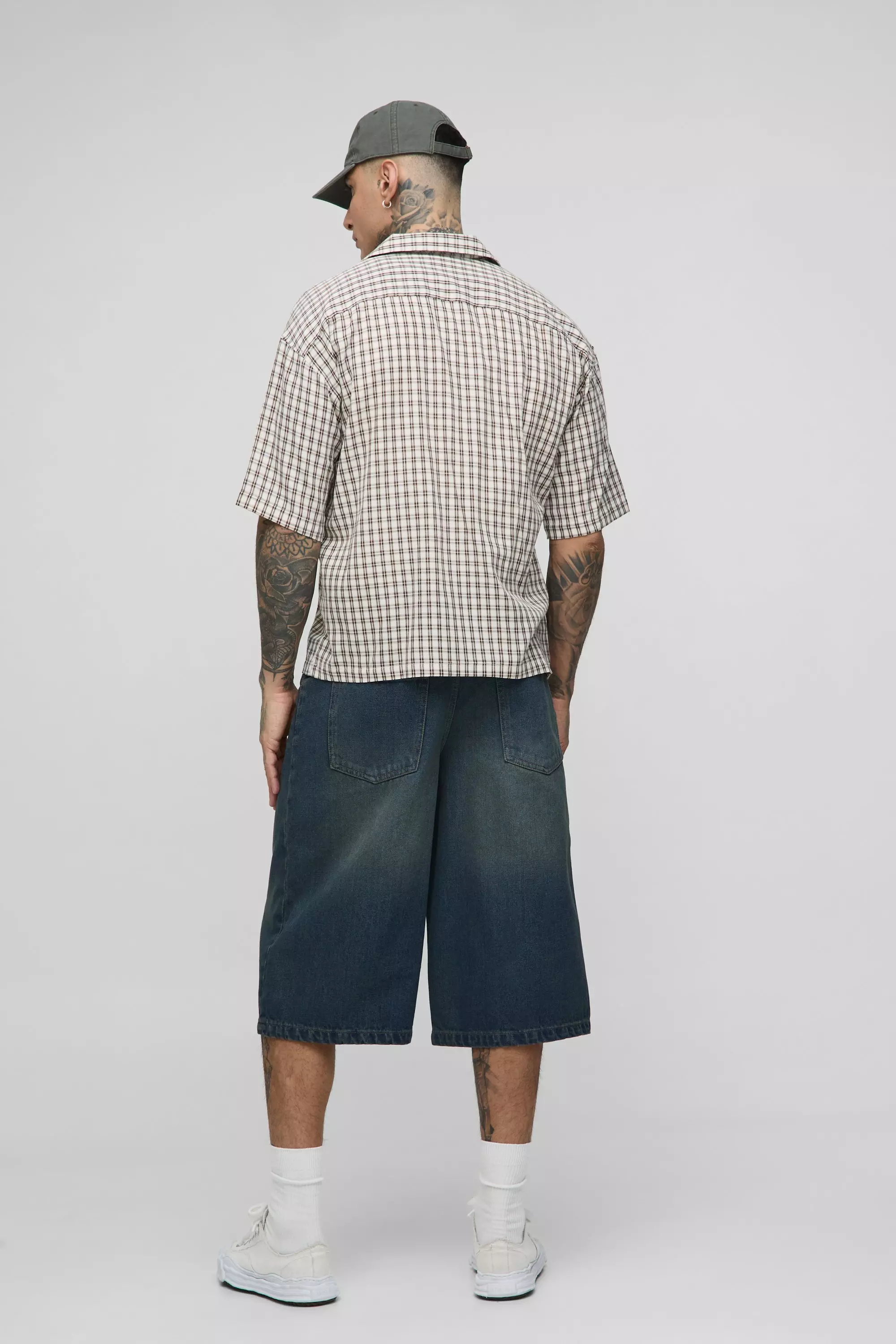 Tall Overdye D Ring Relaxed Fit Jorts | boohooMAN USA