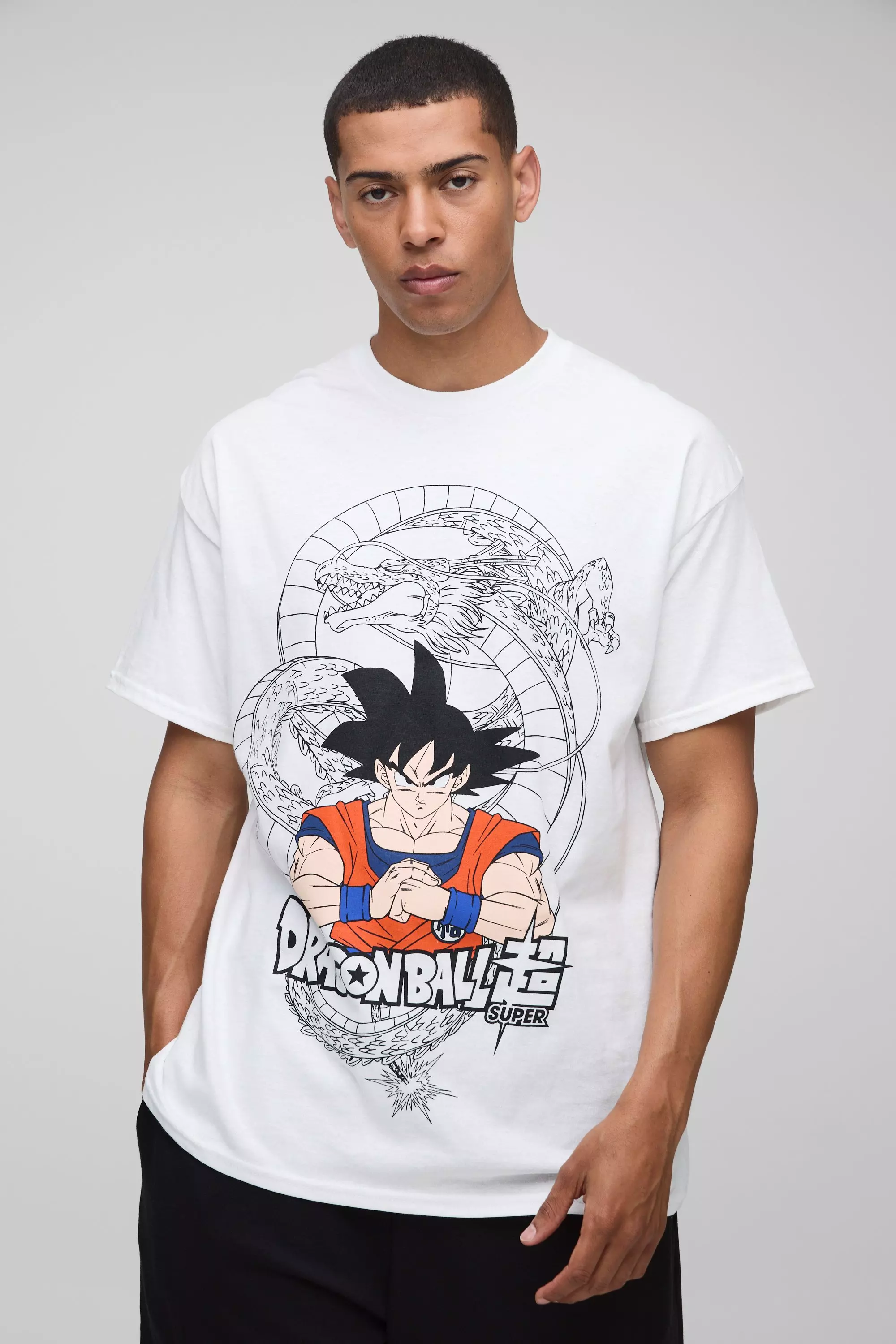Oversized Dragon Ball License Printed T-Shirt White
