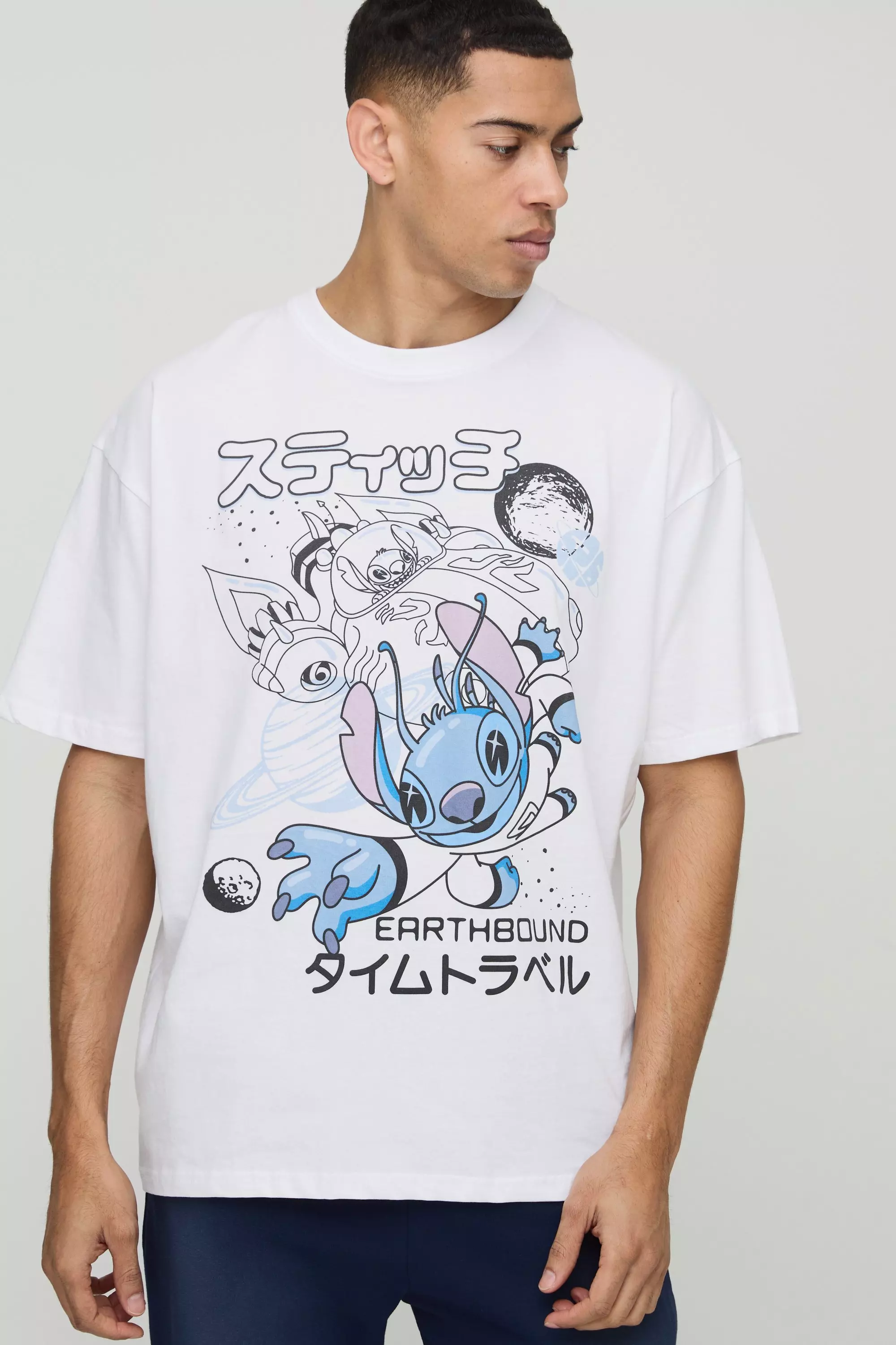 Oversized Disney Lilo And Stitch License Graphic T Shirt White