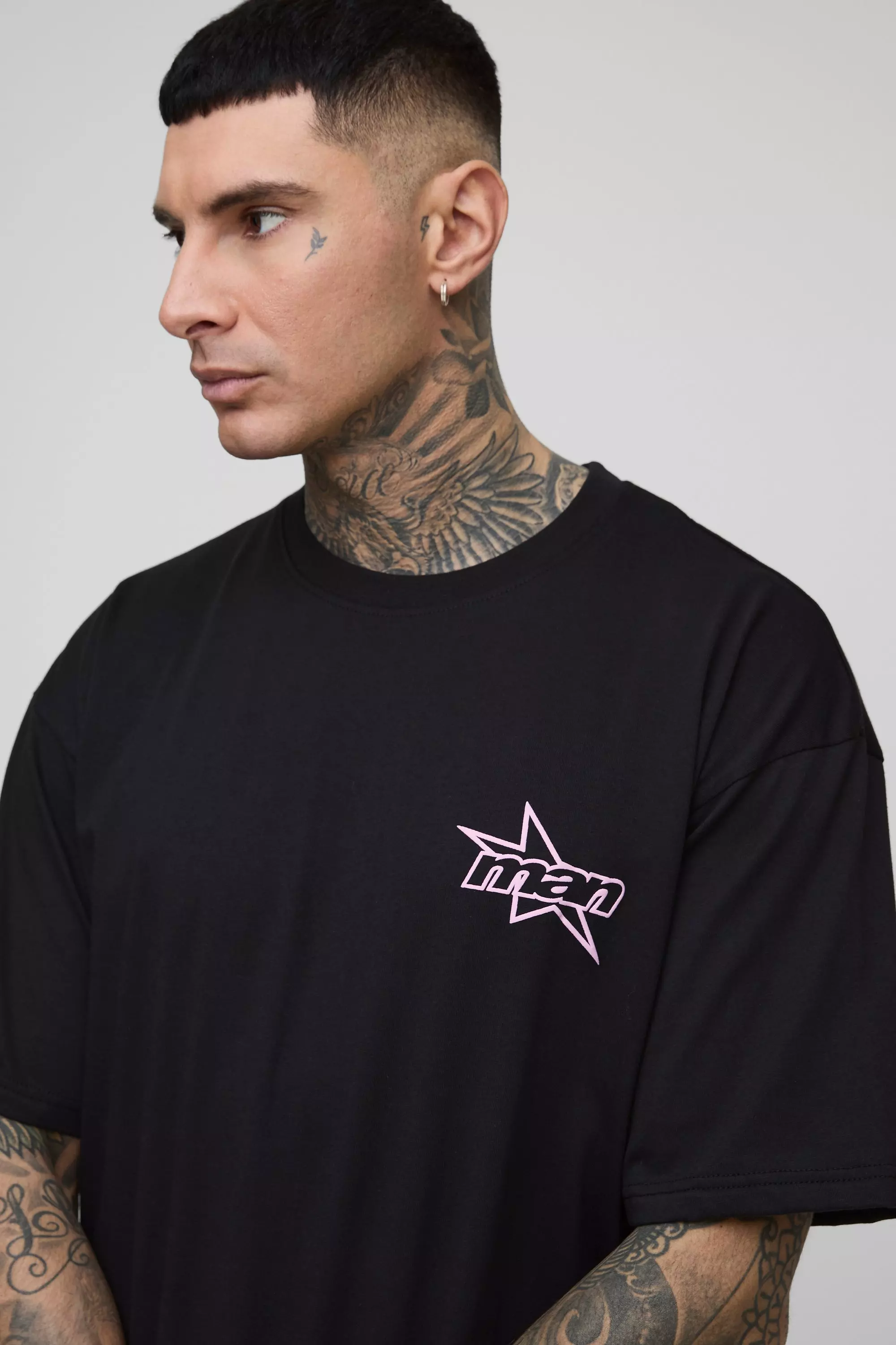Tall Man Star Puff Print Oversized T-Shirt | boohooMAN USA