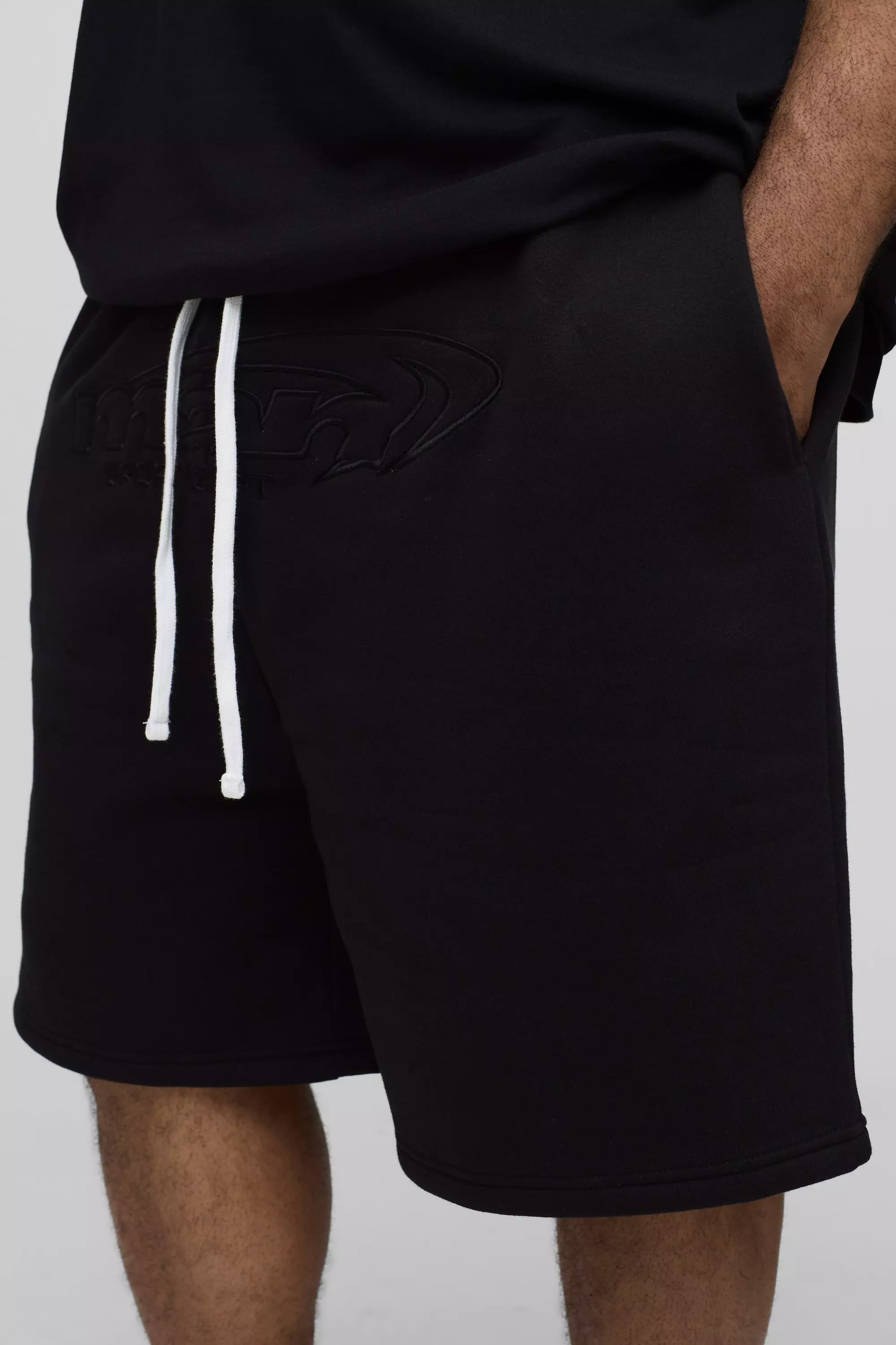 Plus OFCL Applique Oversized Drop Crotch Jersey Shorts | boohooMAN USA