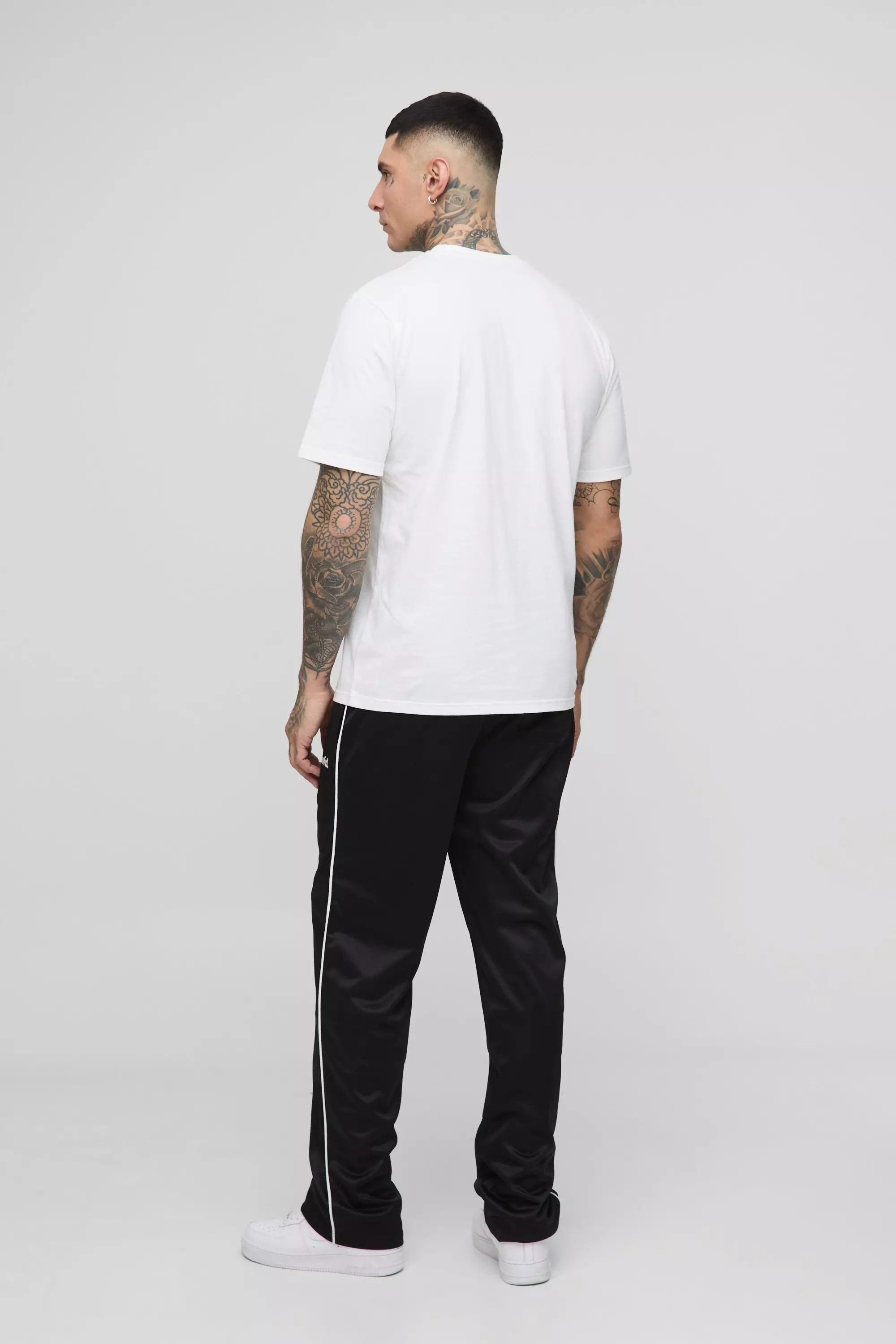 Tall Regular Man Embroidered T-Shirt & Oversized Tricot Extended Drawcord Jogger Set | boohooMAN UK
