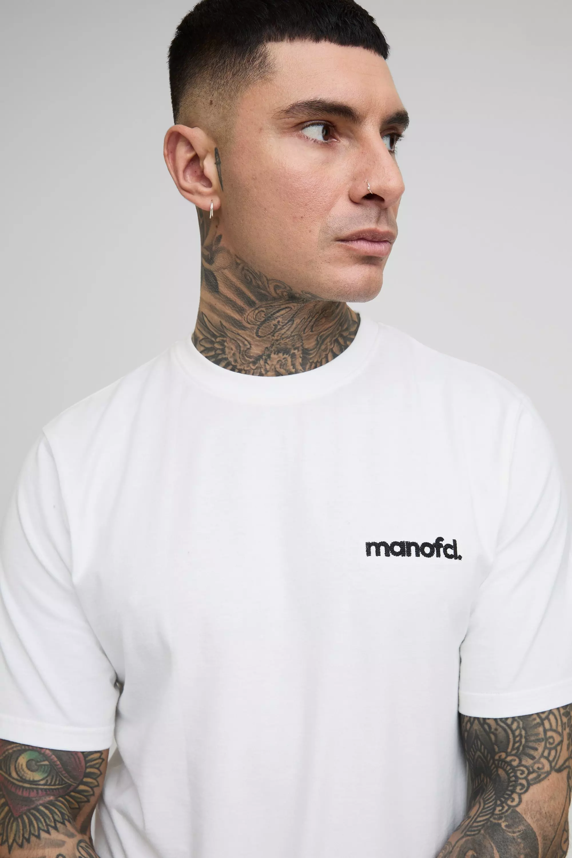 Tall Regular Man Embroidered T-Shirt & Oversized Tricot Extended Drawcord Jogger Set | boohooMAN UK