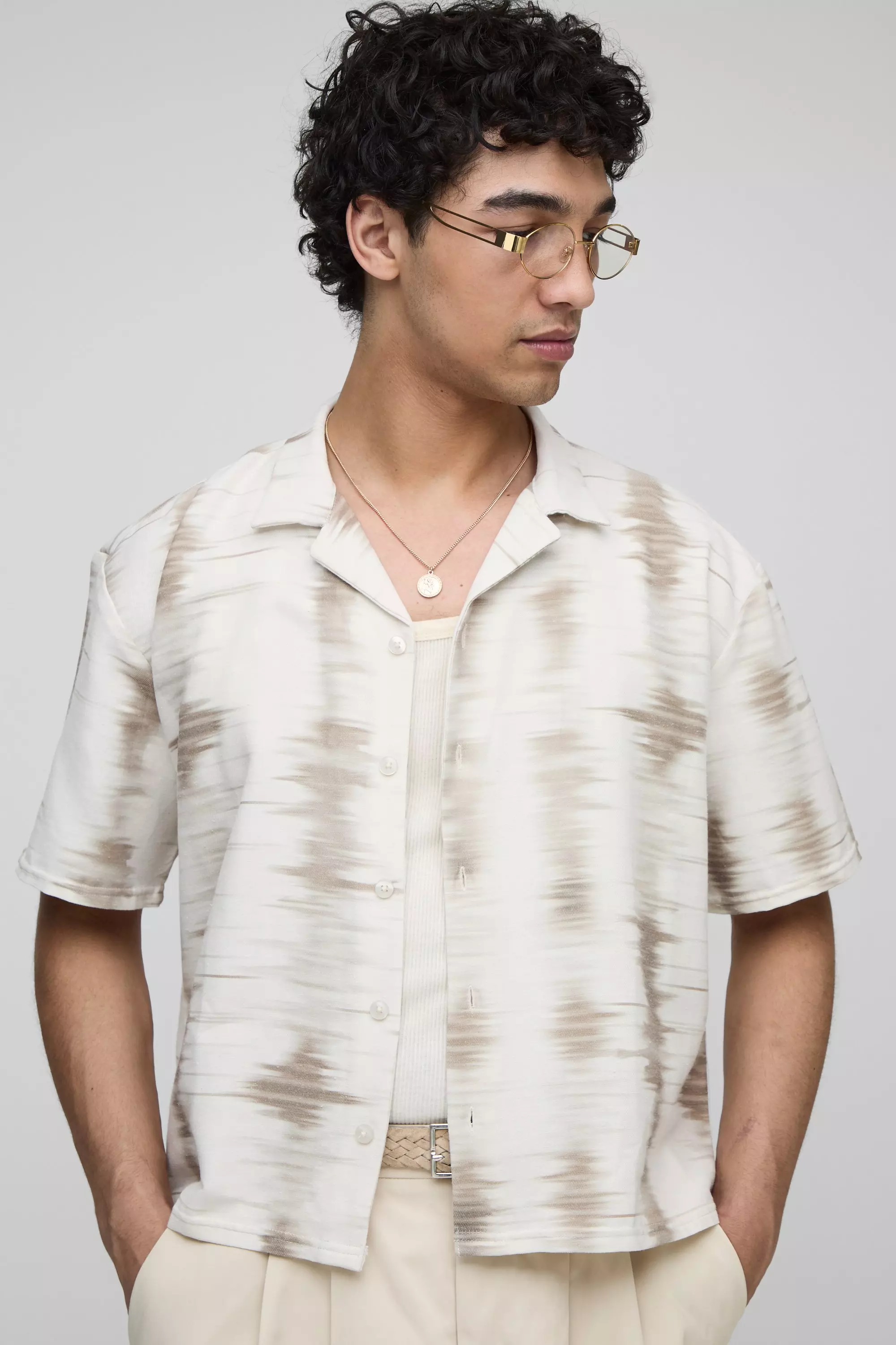Oversized Boxy Tie Dye Slub Revere Shirt | boohooMAN USA