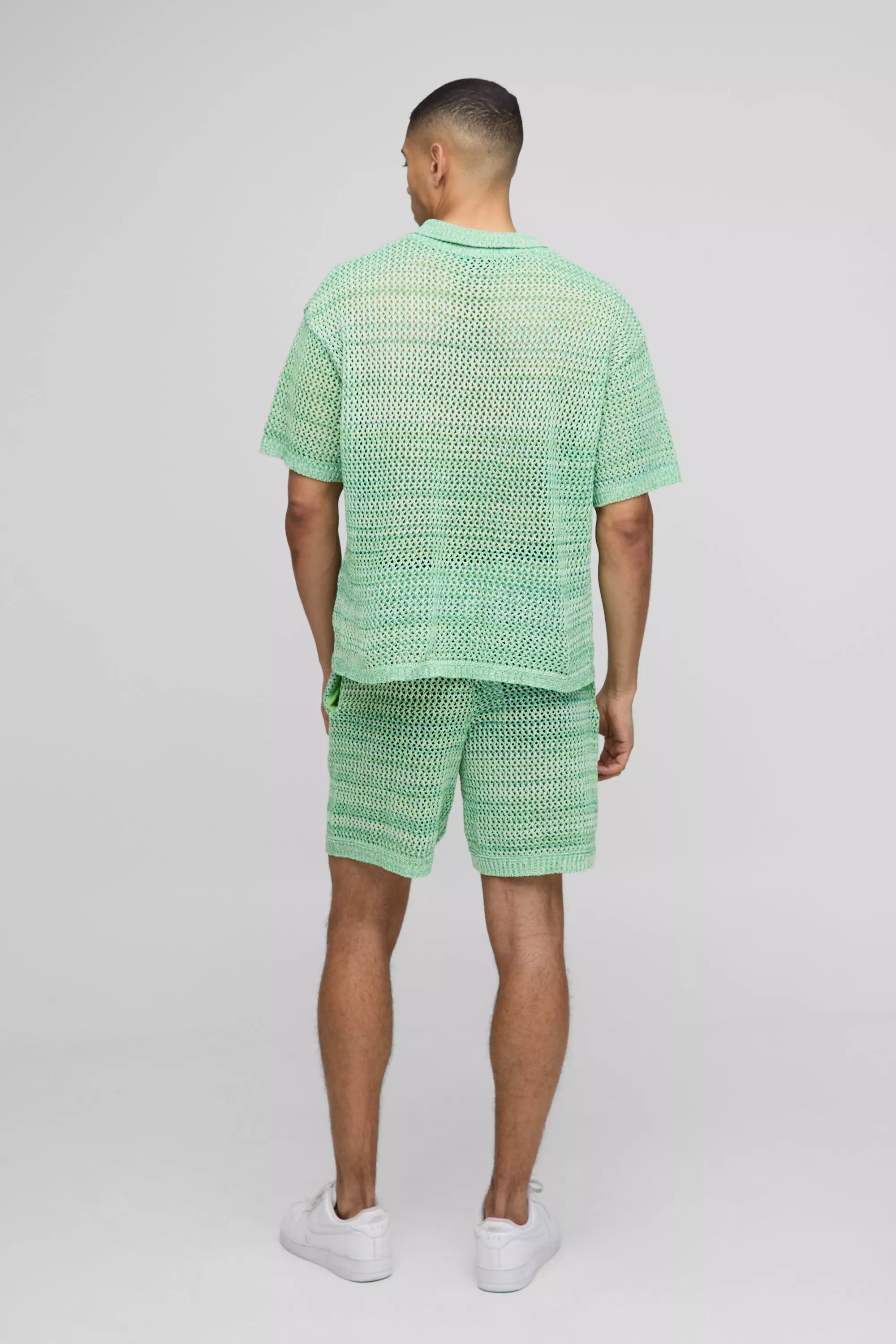 Polo oversize in maglia intrecciata con bottoni sul colletto, Green immagine alternativa