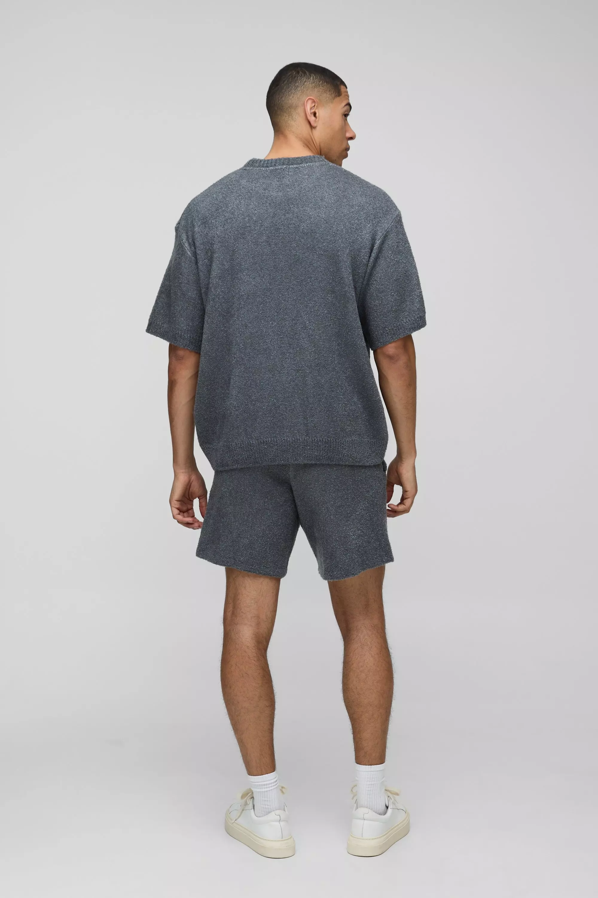 Charcoal BM Boxy Fit Boucle Knitted T-Shirt and Shorts Set alternative image