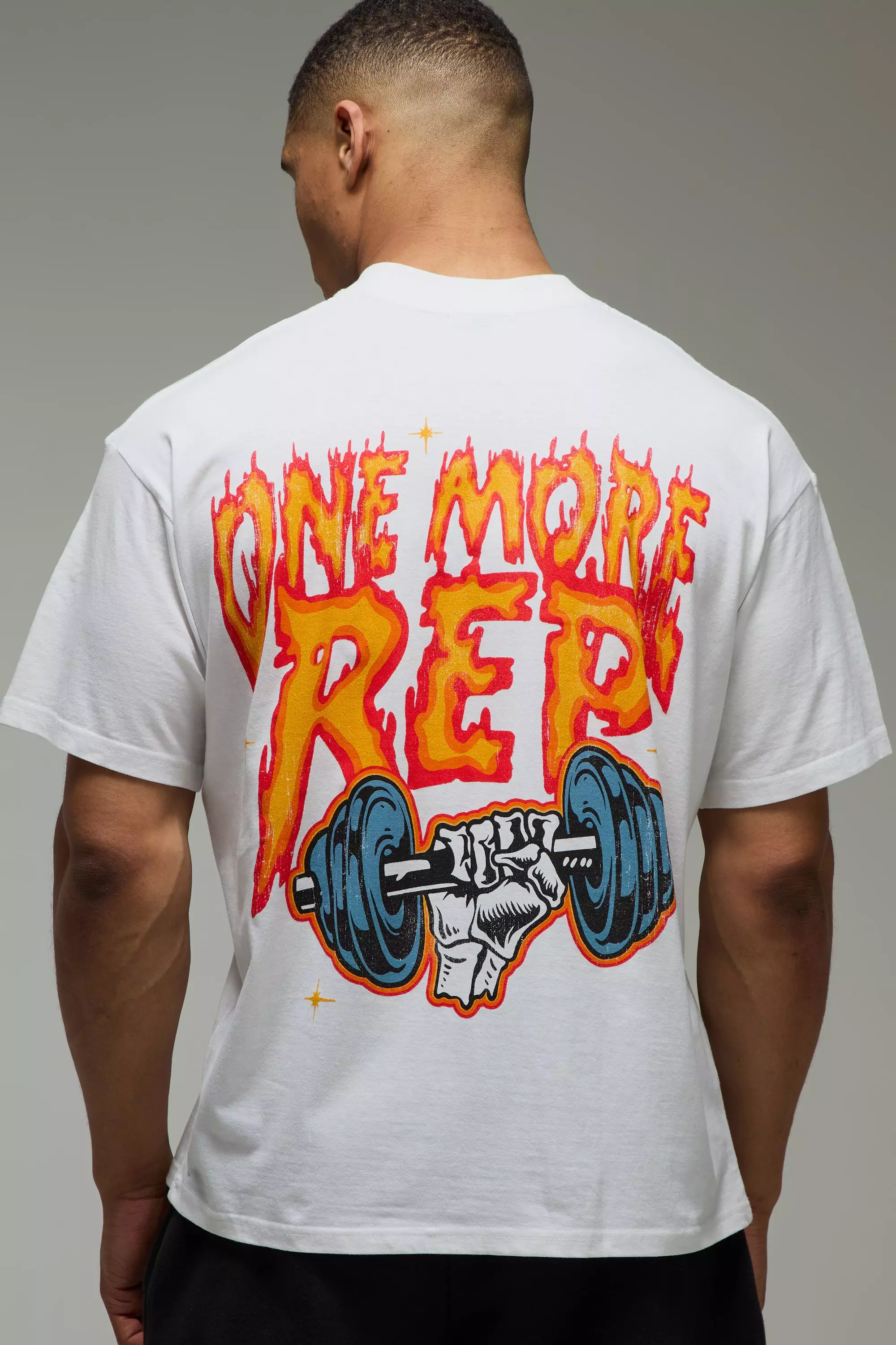 White MAN Active One More Rep Graphic Oversized T-Shirt alternative image
