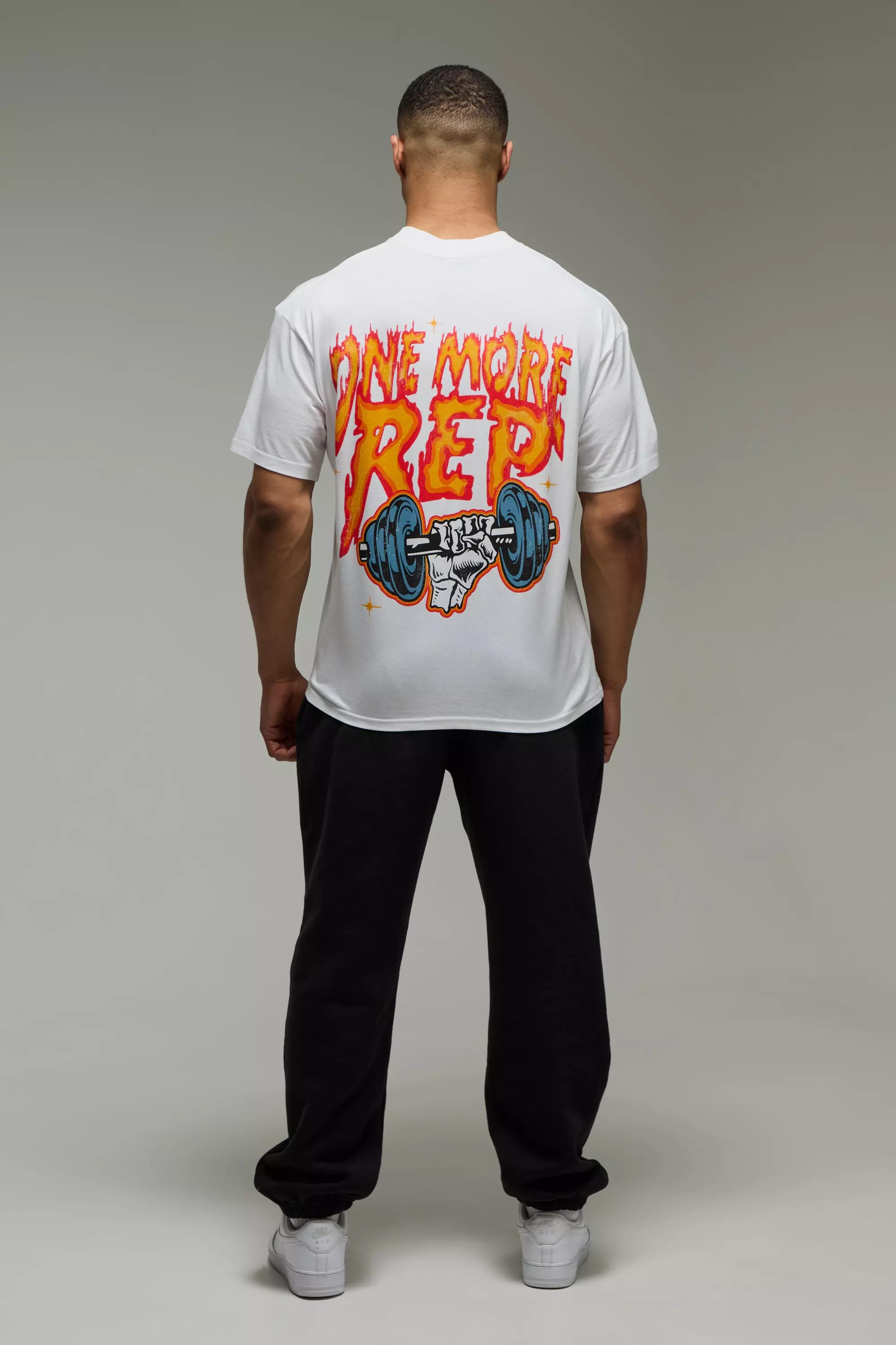 White MAN Active One More Rep Graphic Oversized T-Shirt alternative image