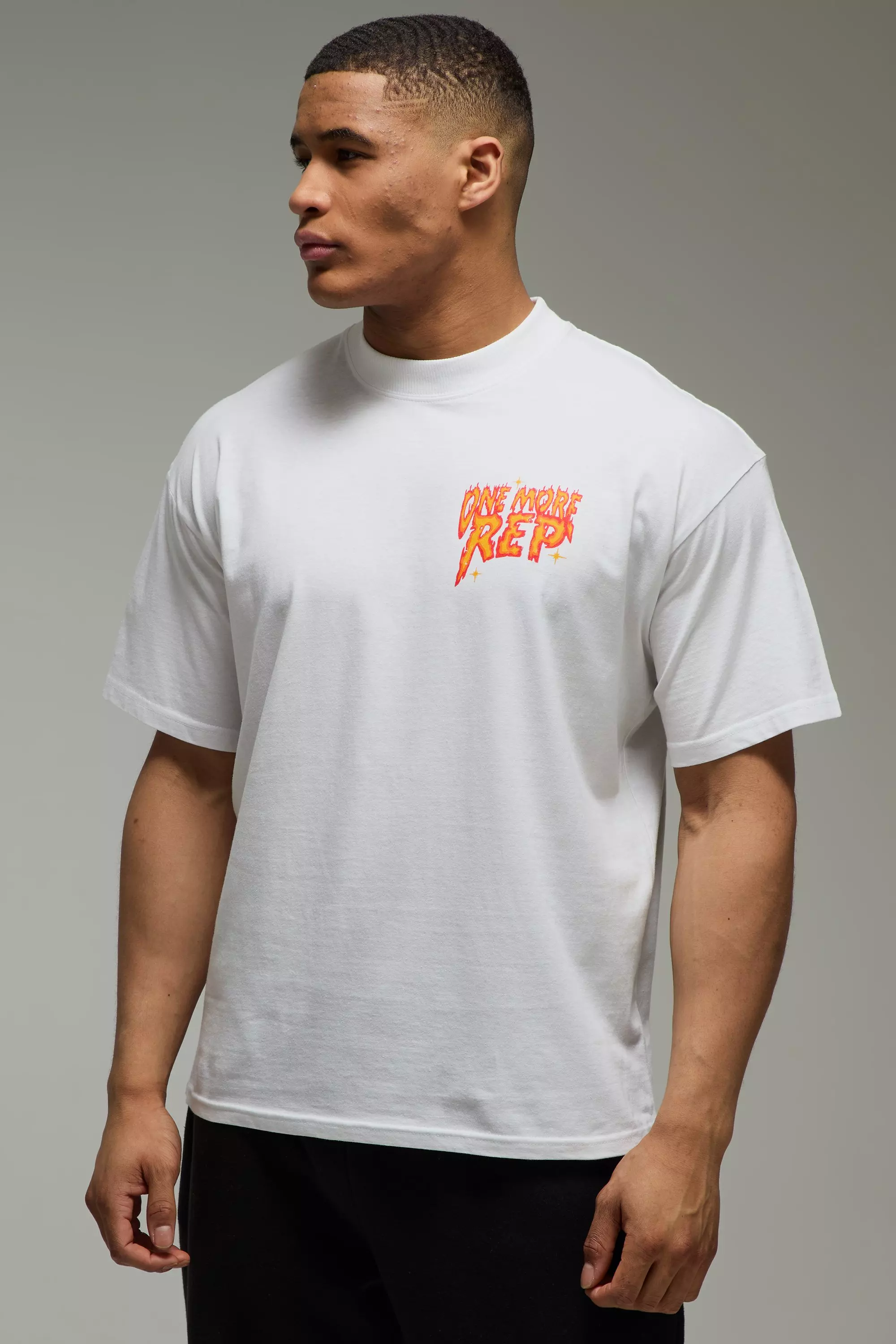 White MAN Active One More Rep Graphic Oversized T-Shirt alternative image