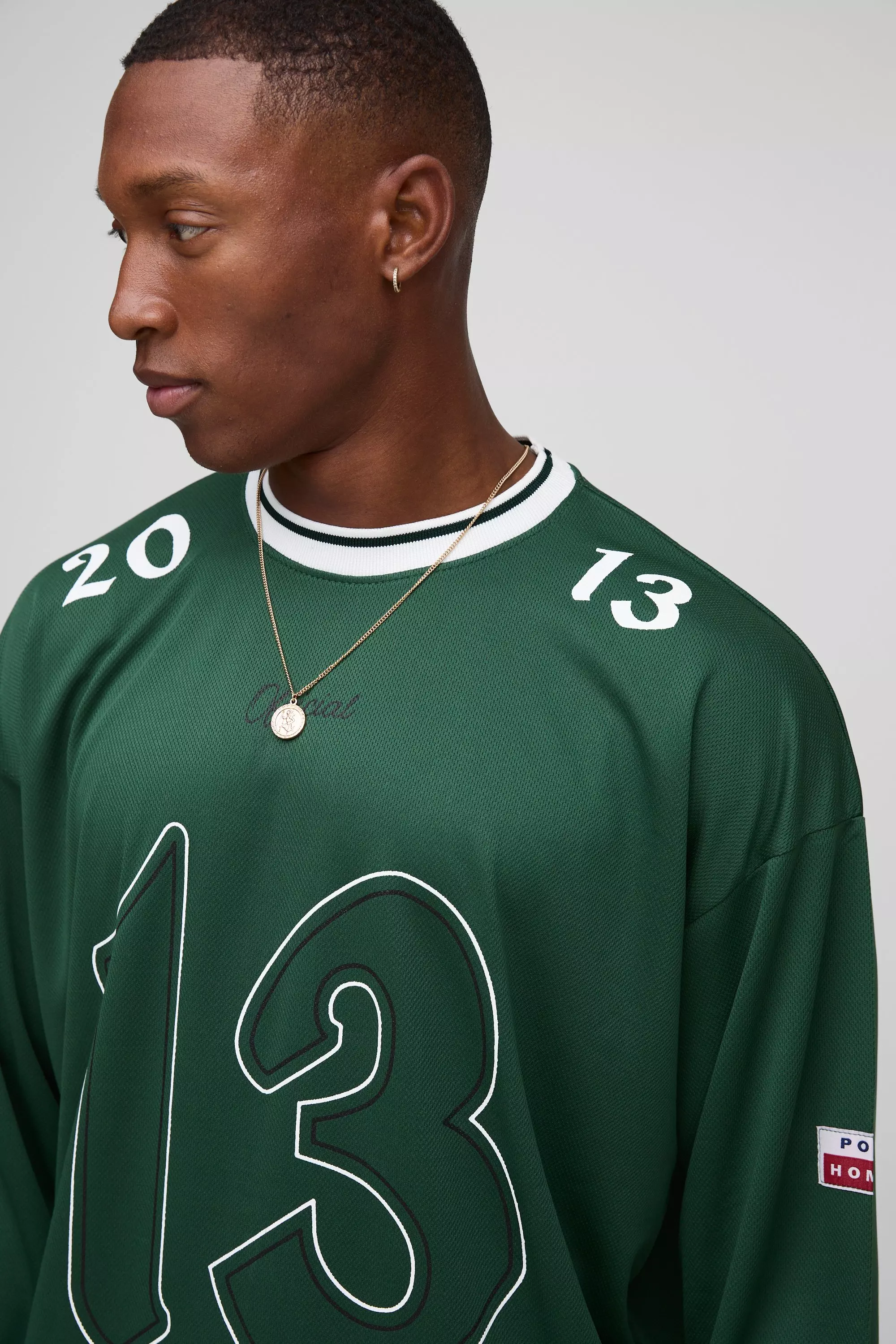Oversized 13 Mesh Long Sleeve Hockey Top | boohooMAN USA
