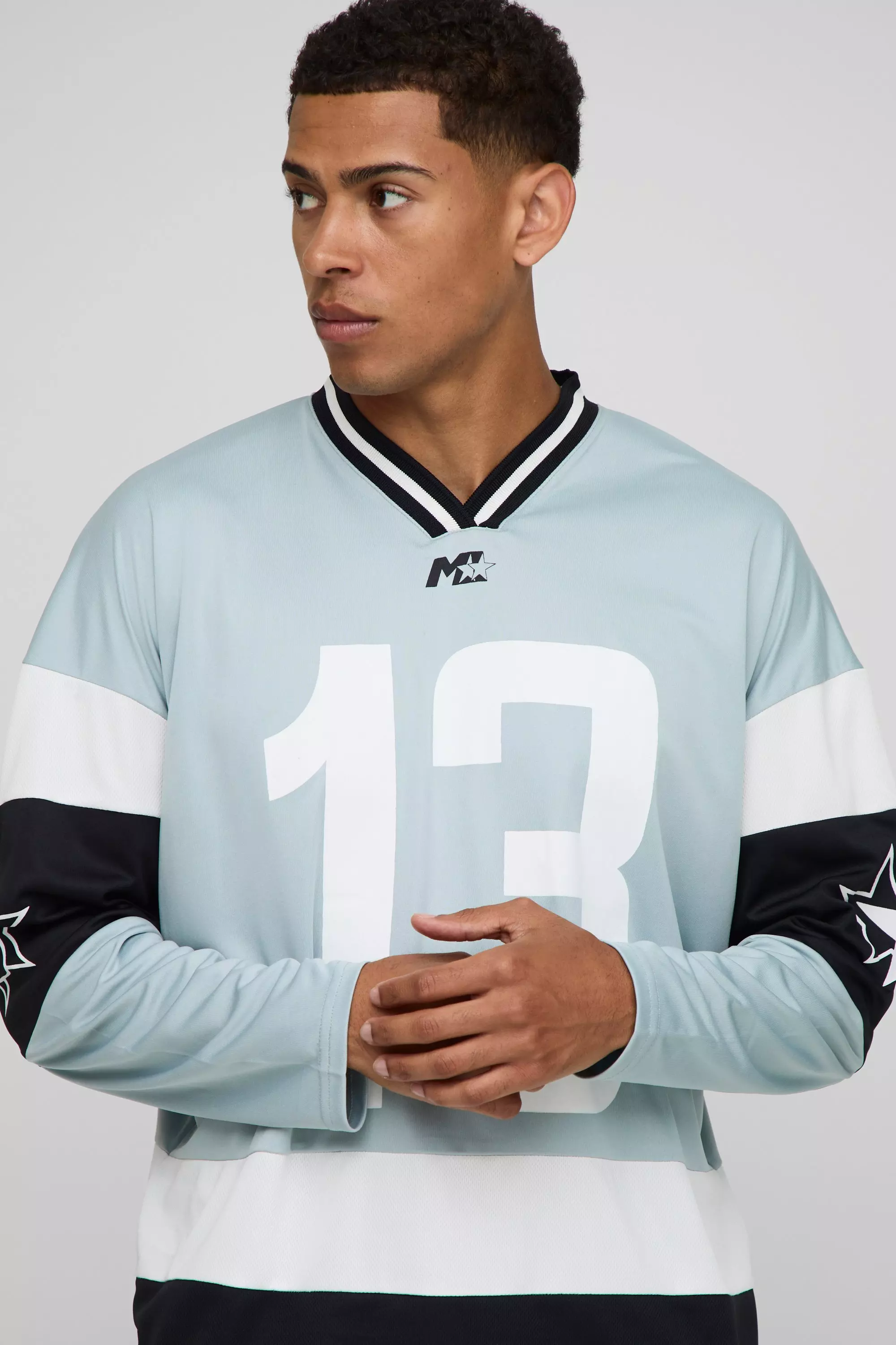 Oversized 13 Mesh Hockey Top | boohooMAN USA