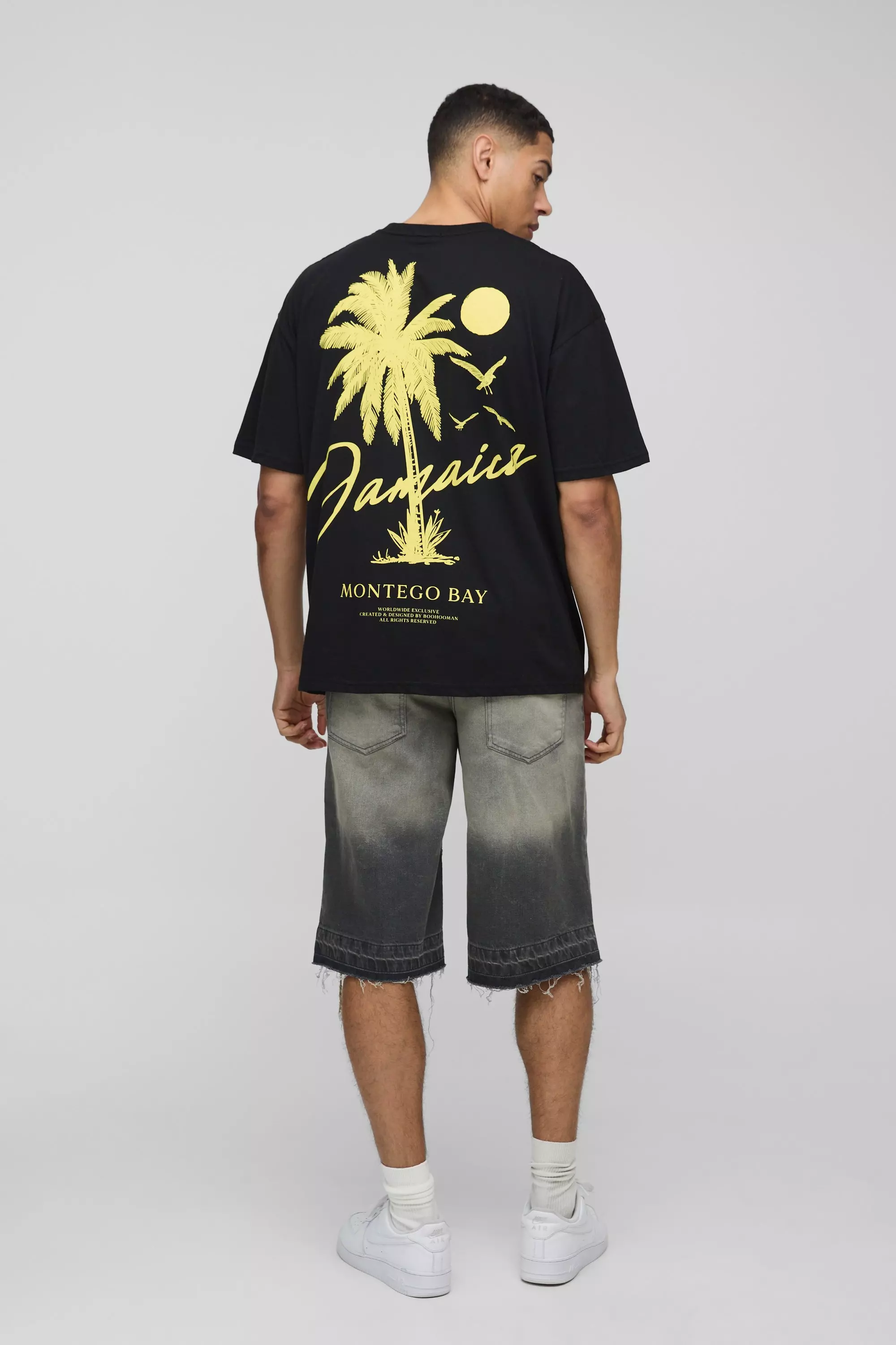Oversized Jamaica Palm Print T-Shirt | boohooMAN USA