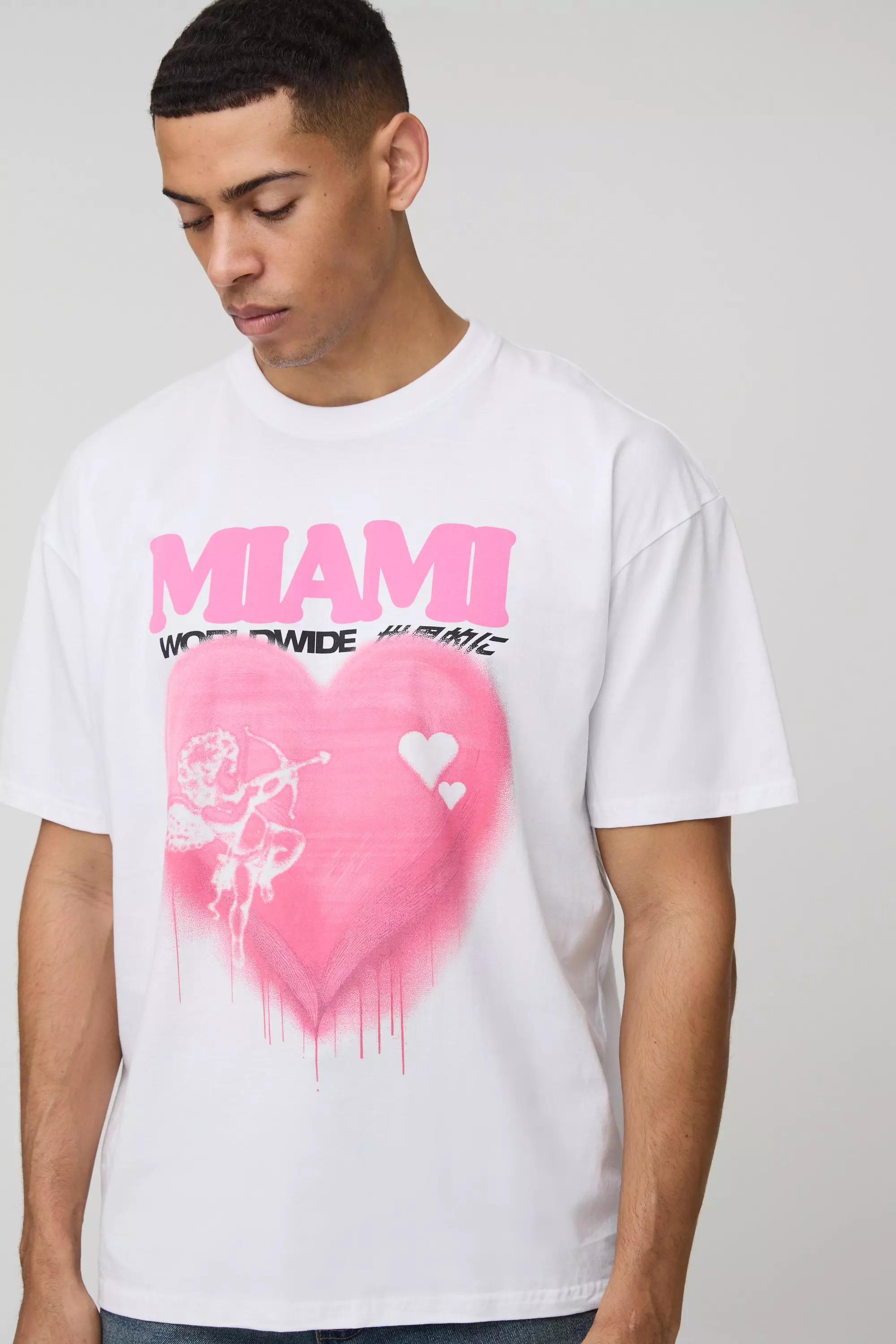 White Oversized Miami Heart Graphic T Shirt alternative image