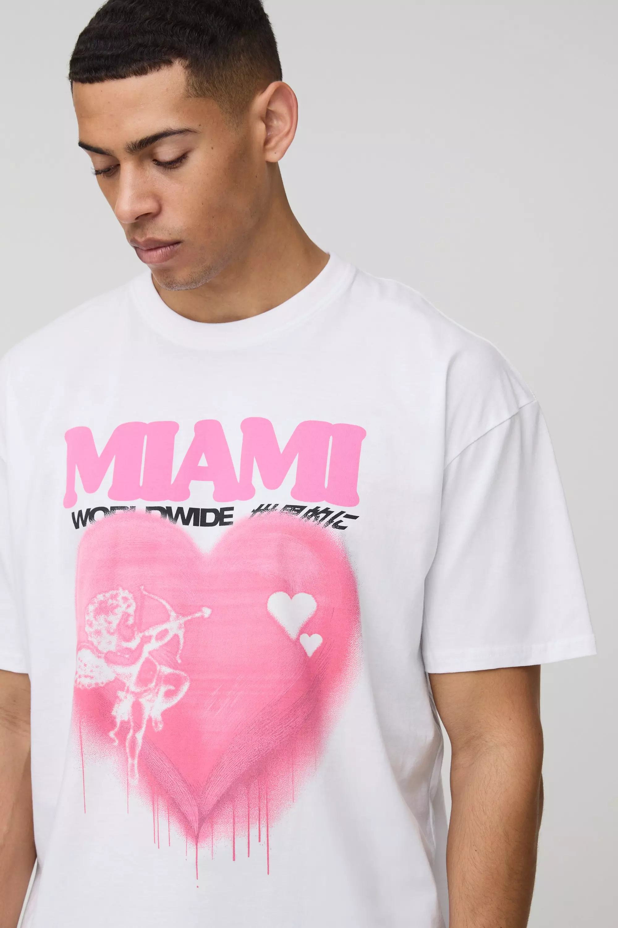 White Oversized Miami Heart Graphic T Shirt alternative image