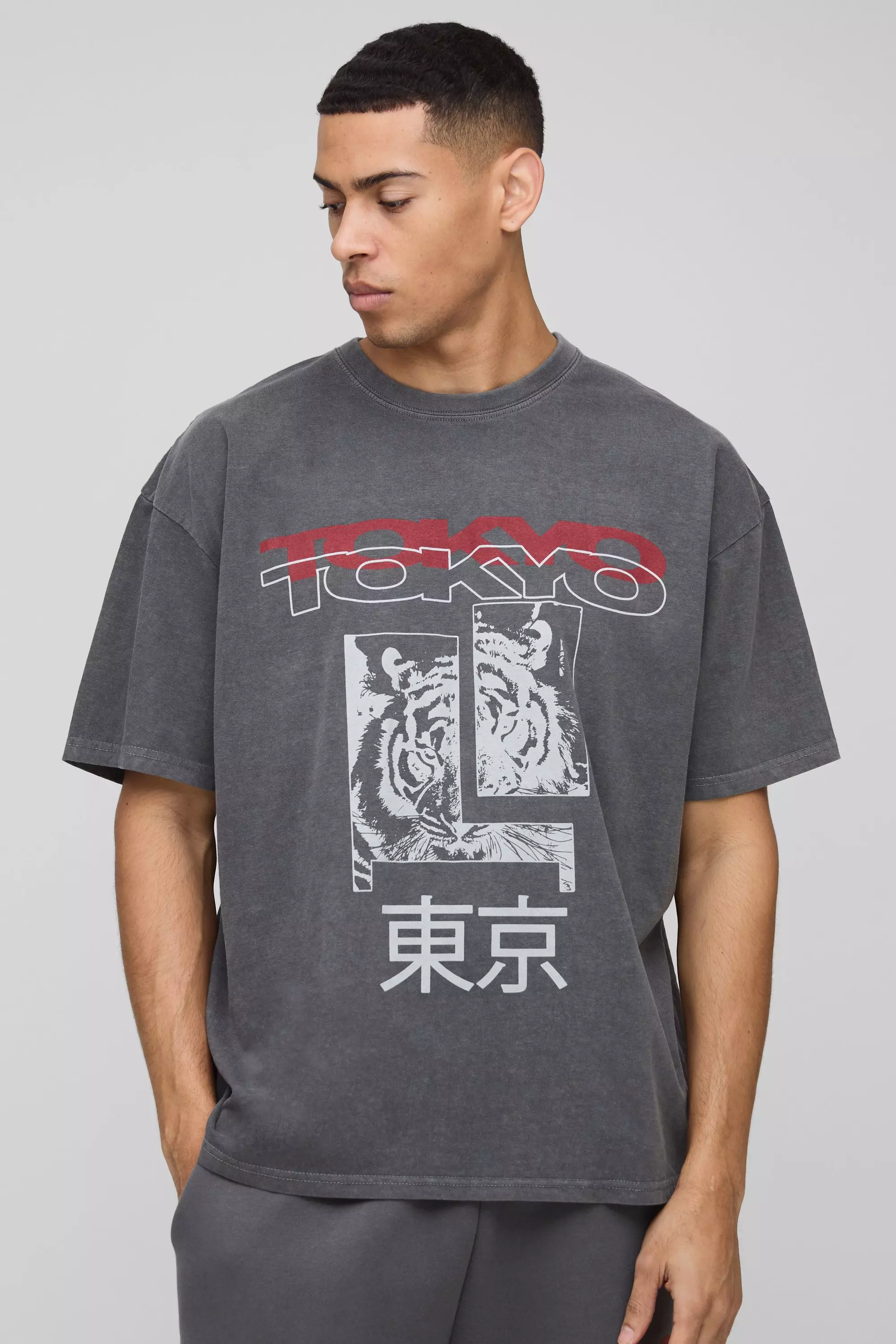 Charcoal Oversized Washed Tokyo Graphic Graphic T Shirt alternative image