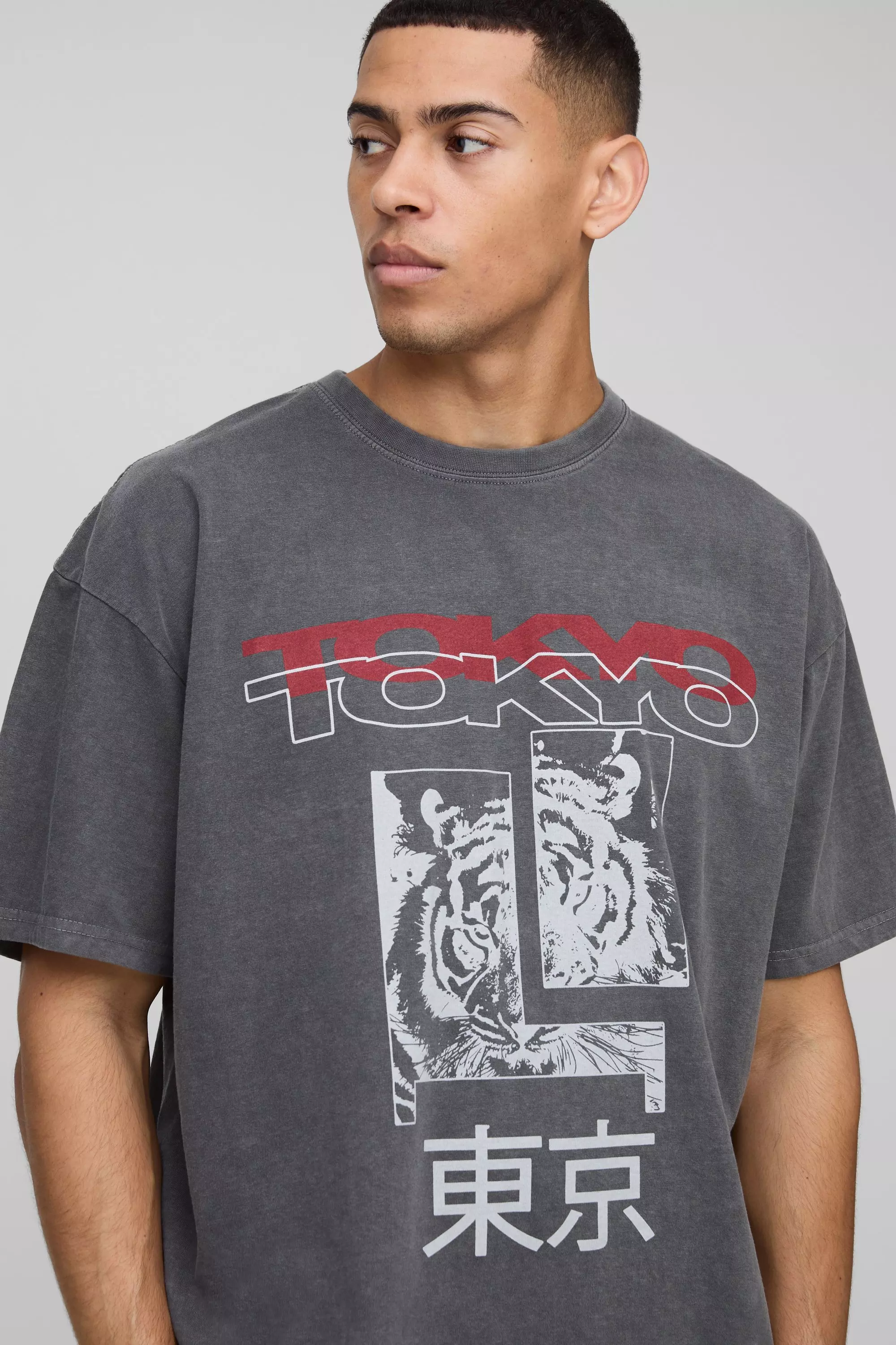 Charcoal Oversized Washed Tokyo Graphic Graphic T Shirt alternative image