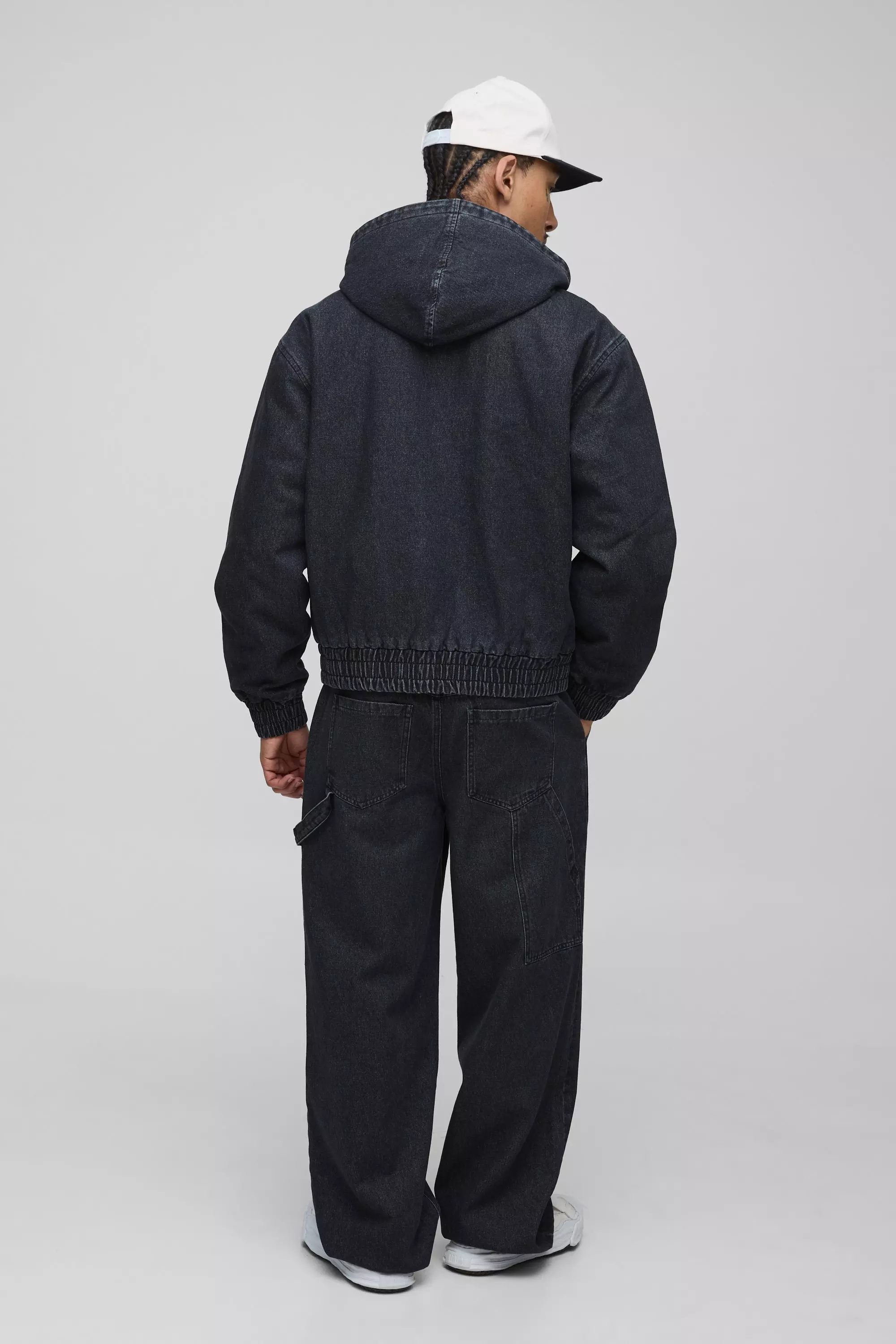 Oversized Boxy Denim Embroidered Hoodie | boohooMAN