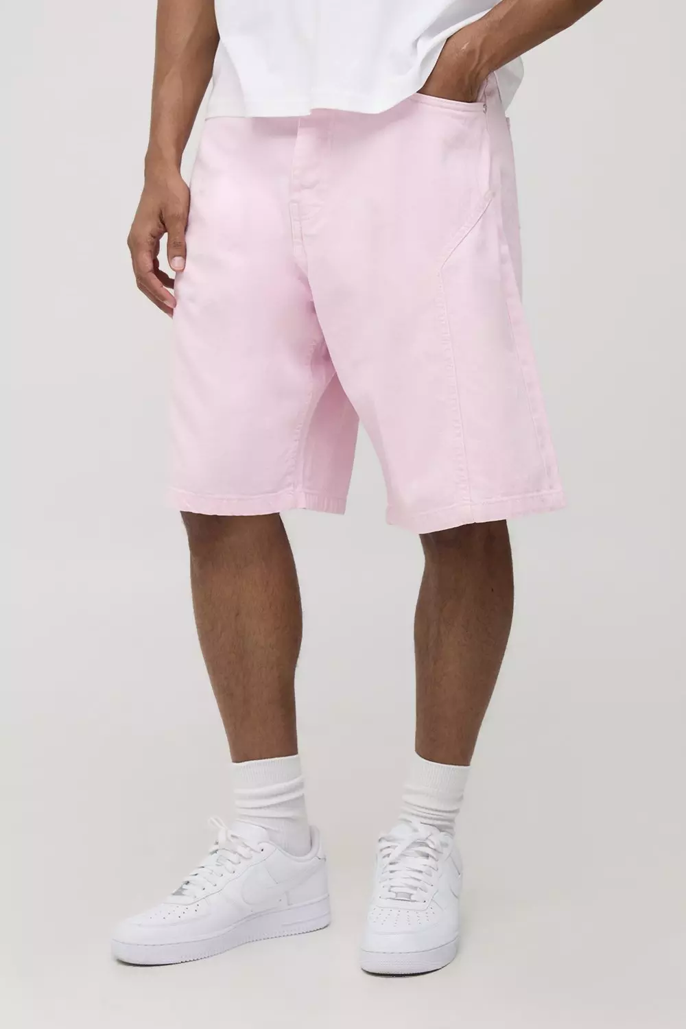 Parachute Pink Tinted Applique Jean Shorts | boohooMAN USA