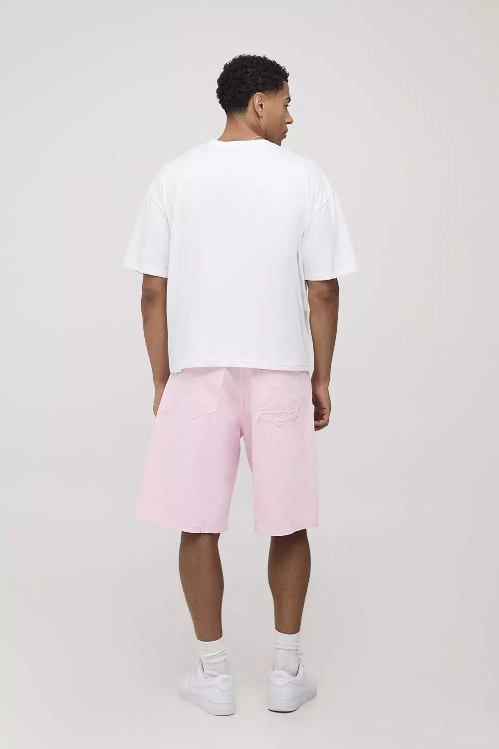 Parachute Pink Tinted Applique Jean Shorts | boohooMAN USA