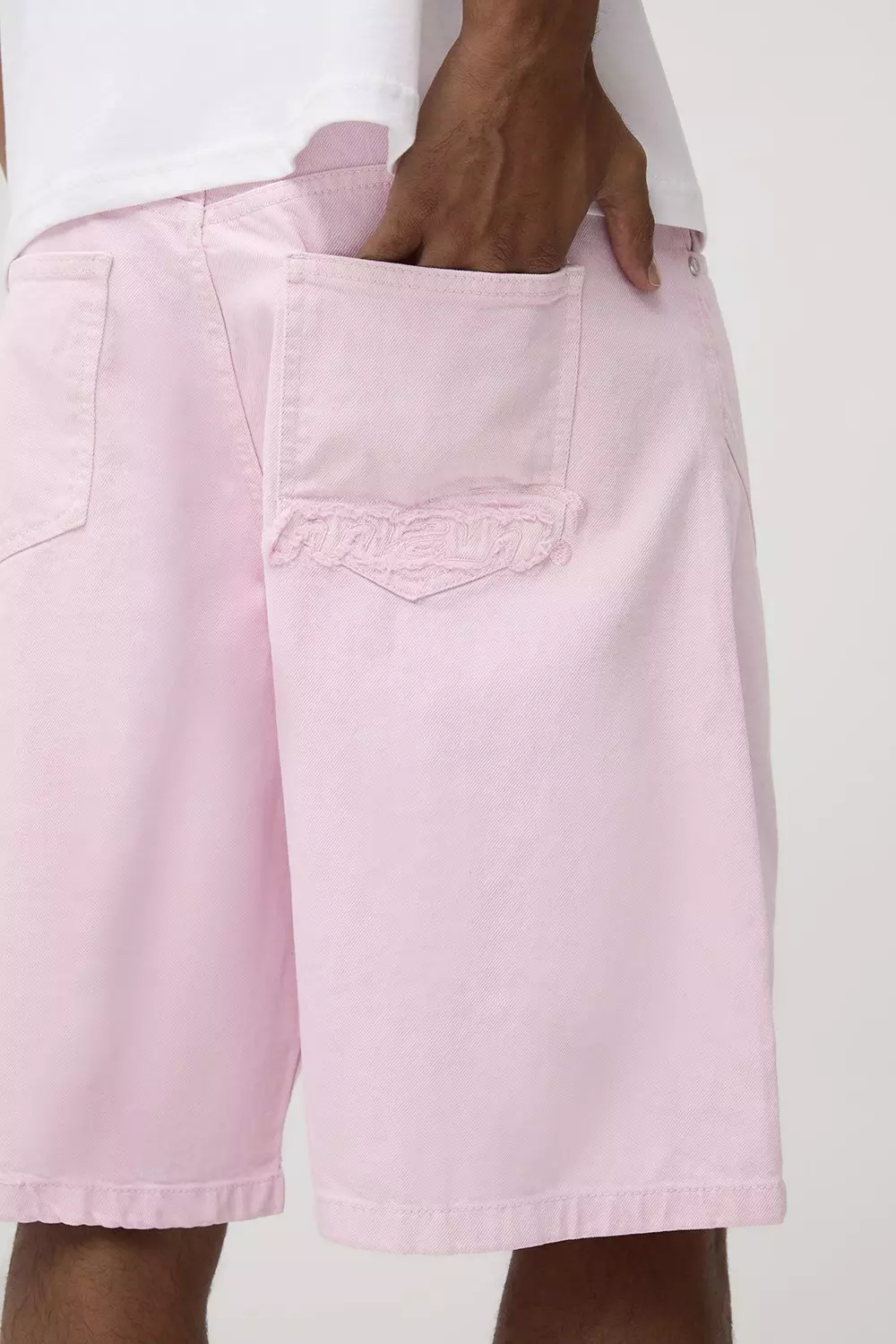 Parachute Pink Tinted Applique Jean Shorts | boohooMAN USA