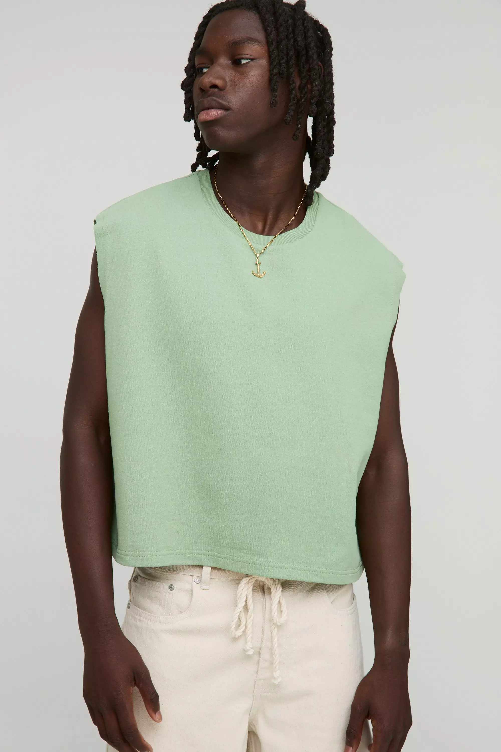 Oversized Loopback Shrunken Boxy Vest Green