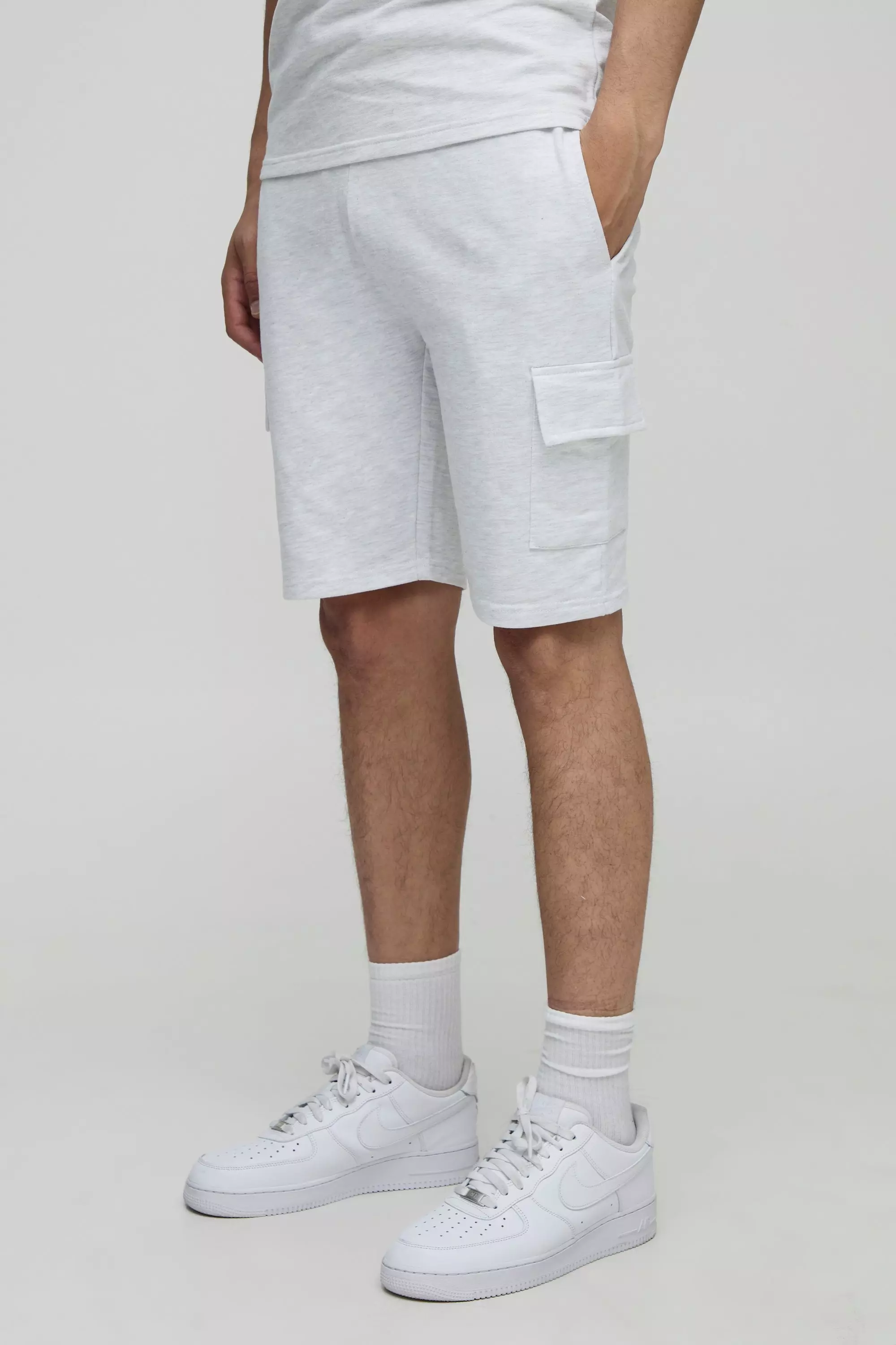 260GSM Loopback Basic Slim Fit Cargo Short Grey marl