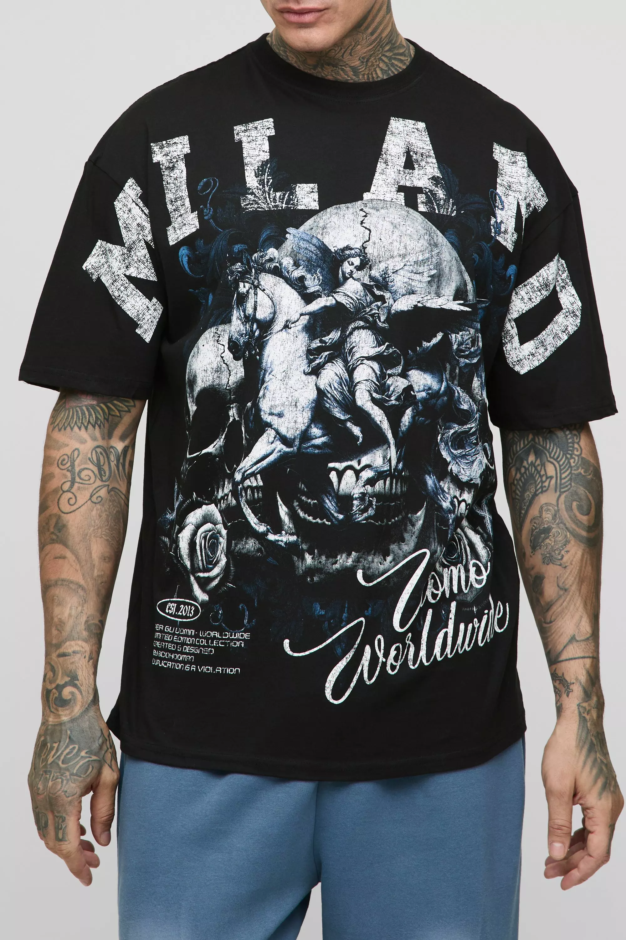Tall Oversized Milano Renaissance Skull Over The Seam Print T-Shirt | boohooMAN USA