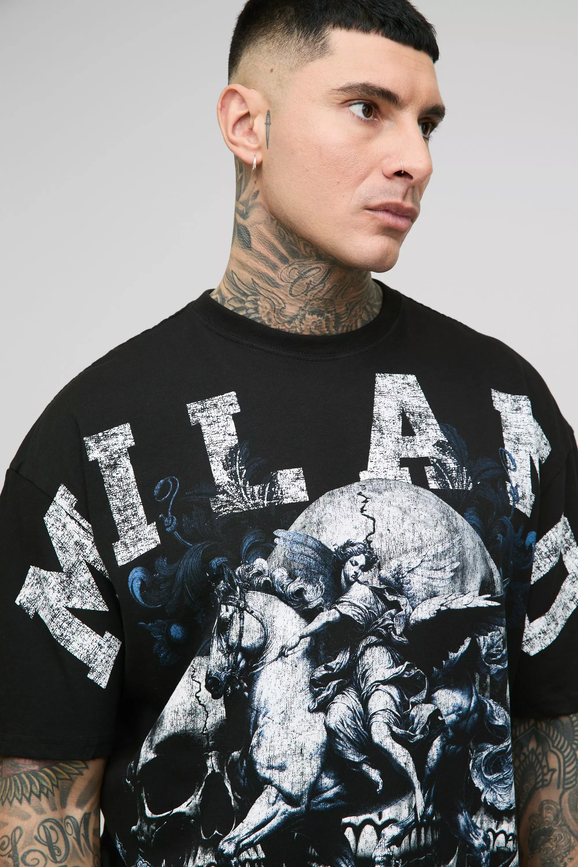 Tall Oversized Milano Renaissance Skull Over The Seam Print T-Shirt | boohooMAN USA