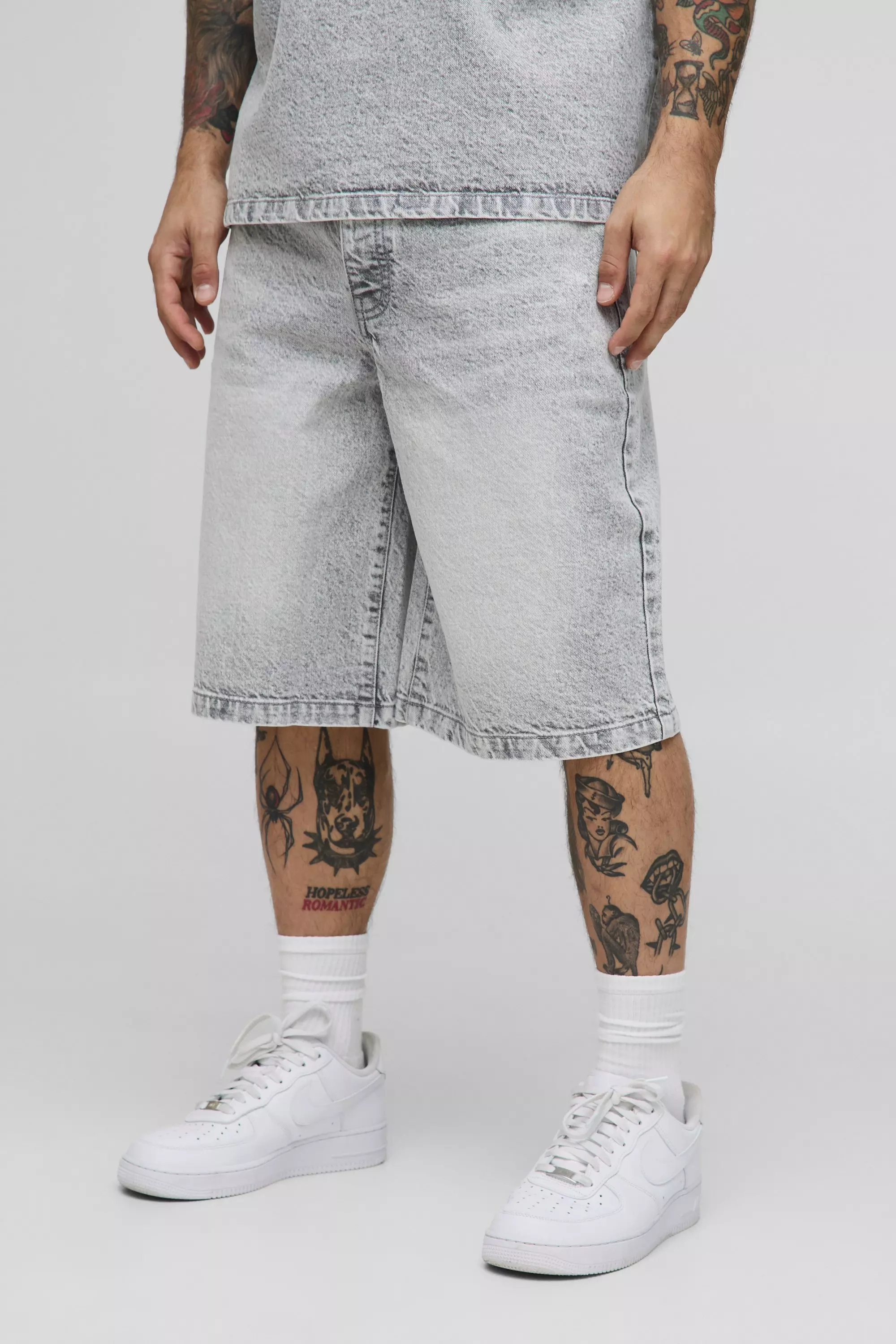 Regular Fit Grey Washed Jorts Ice grey