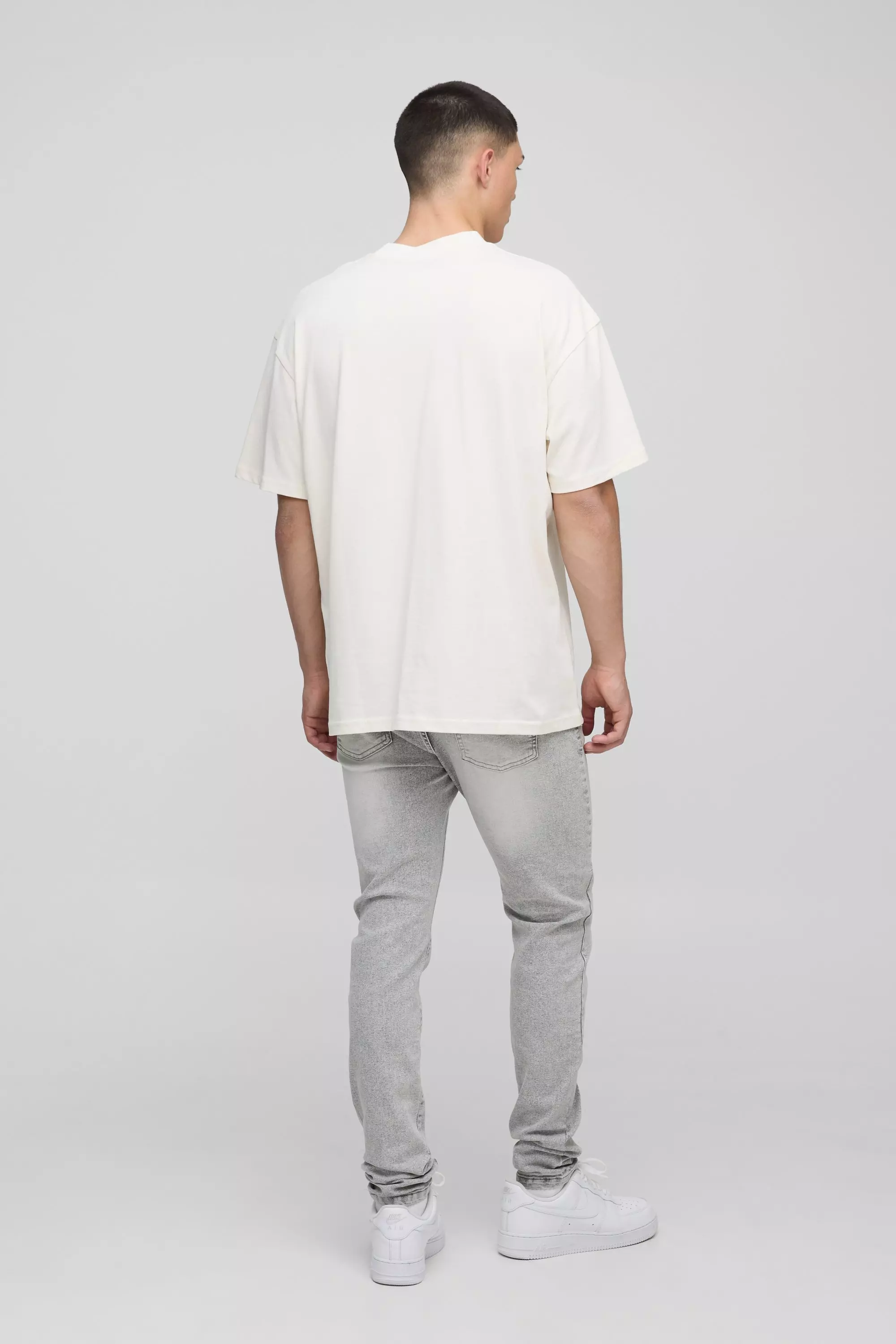 Skinny Stretch Grey Washed Jeans | boohooMAN USA