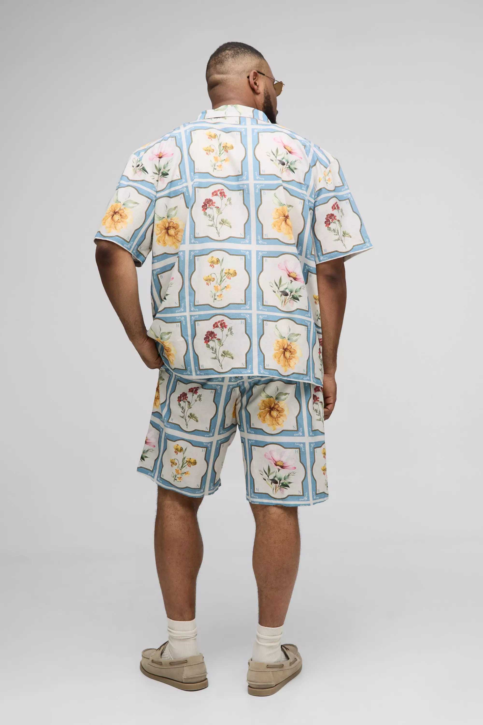 Plus Oversized Floral Linen Blend Shirt & Short Set | boohooMAN USA