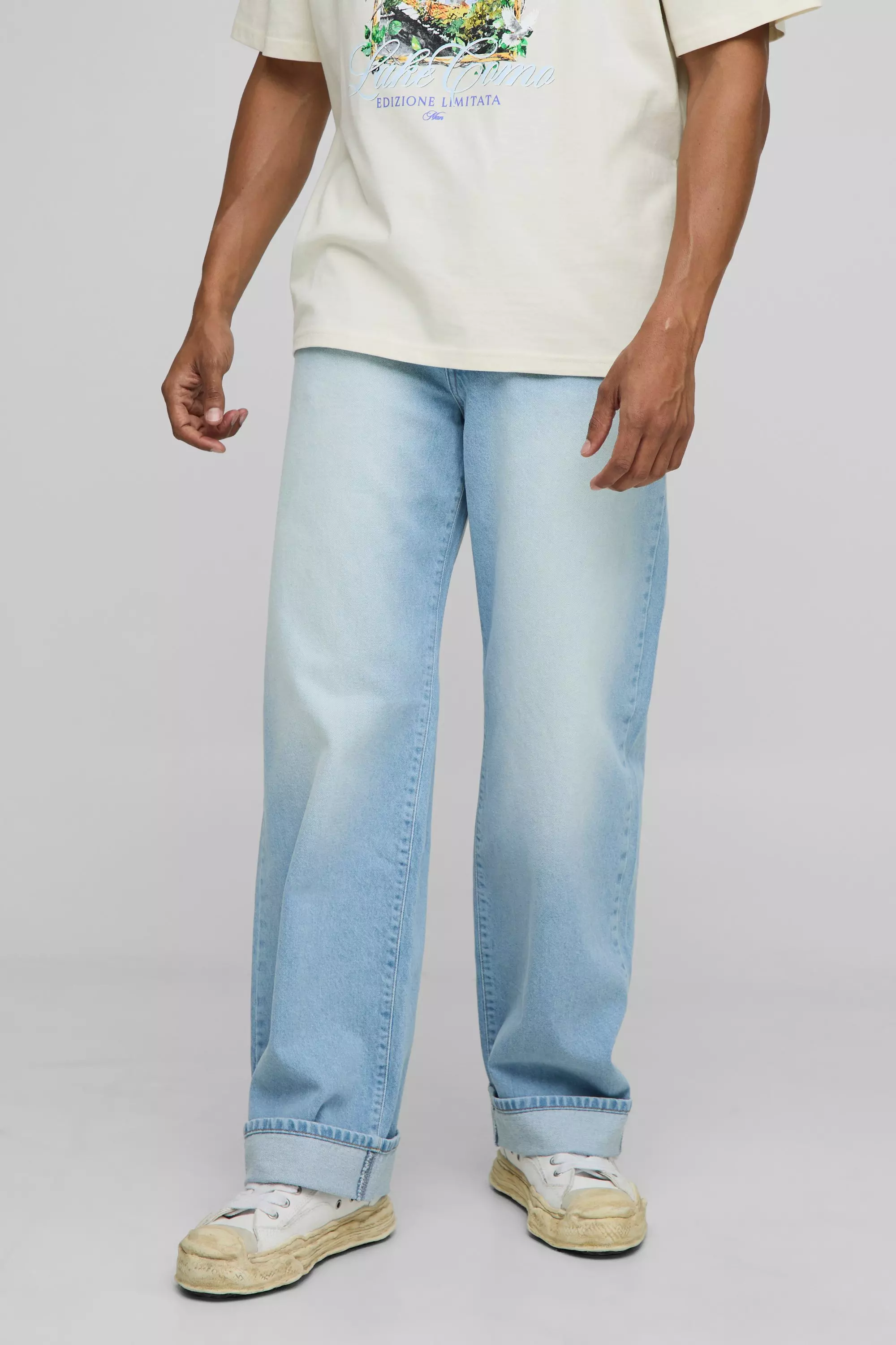Light Brown Relaxed Fit Washed Turn Up Hem Jeans