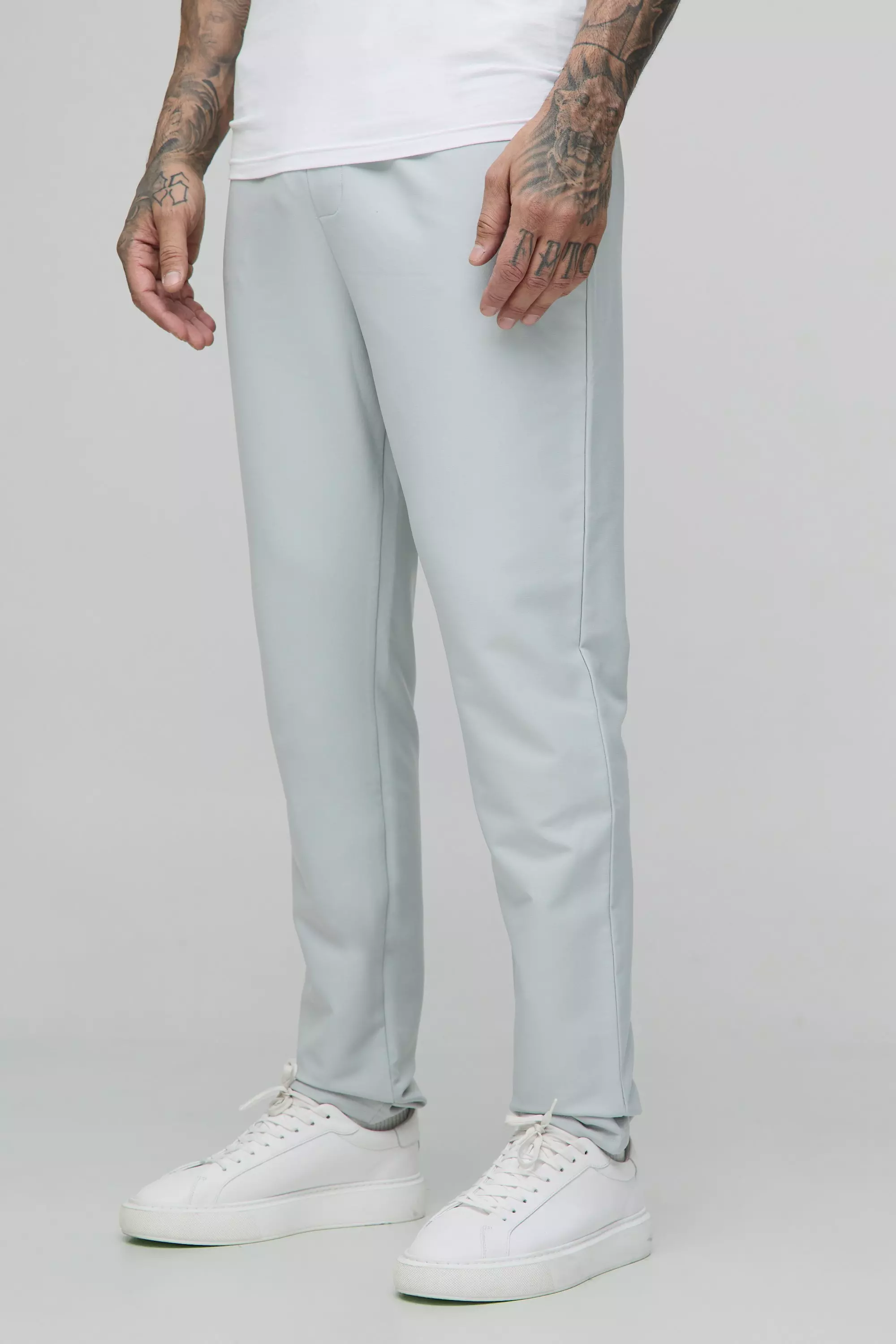 Grey Tall Elasticated Waist Technical Stretch Slim Trousers