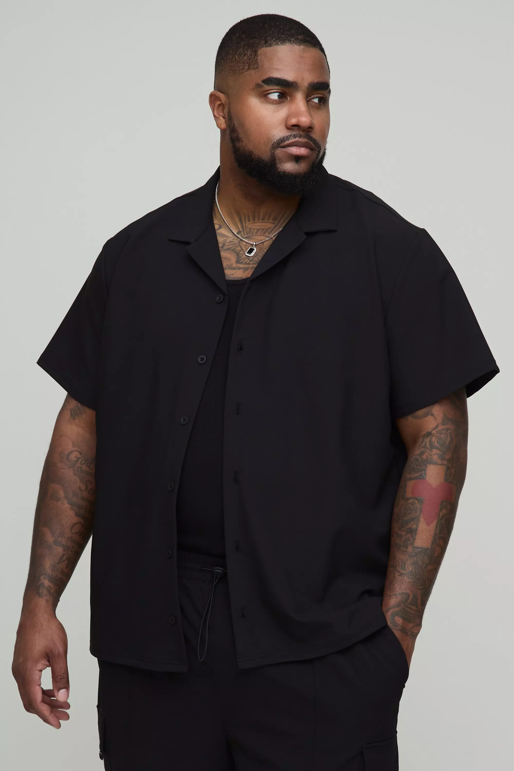 Black Plus Regular Technical Stretch Revere Shirt