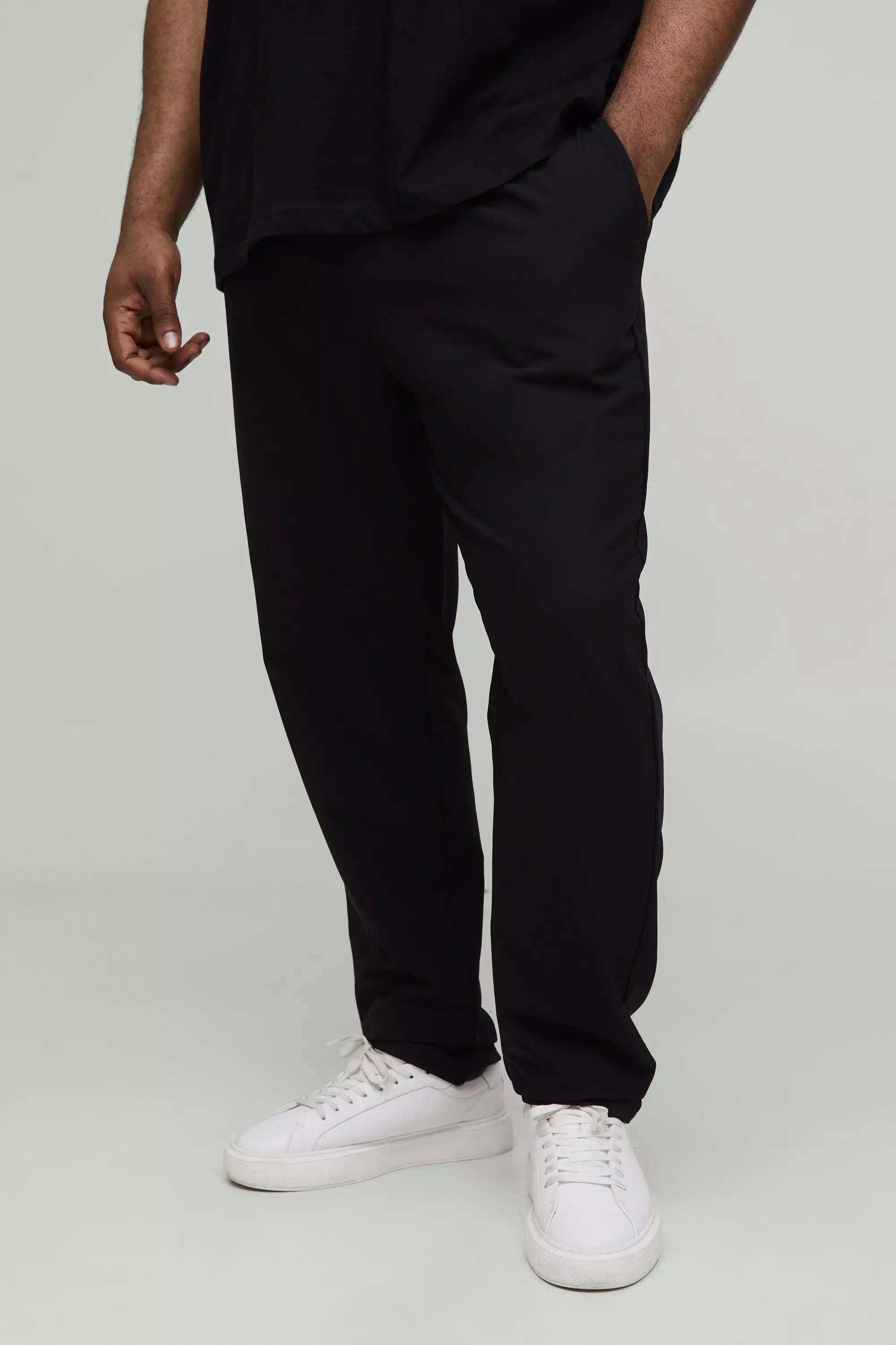 Plus Elasticated Waist Technical Stretch Slim Trousers Black