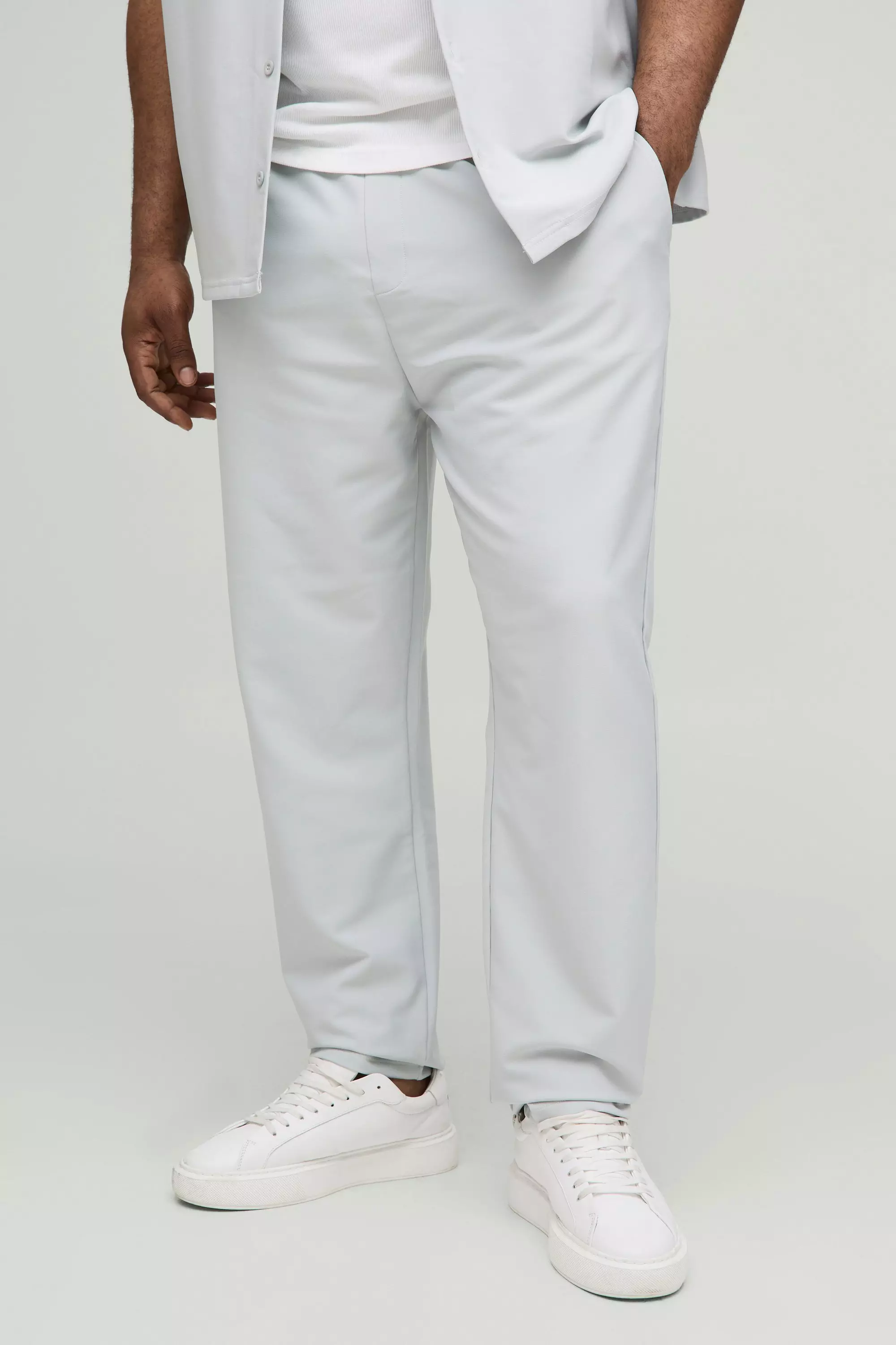 Plus Elasticated Waist Technical Stretch Slim Trousers Light grey