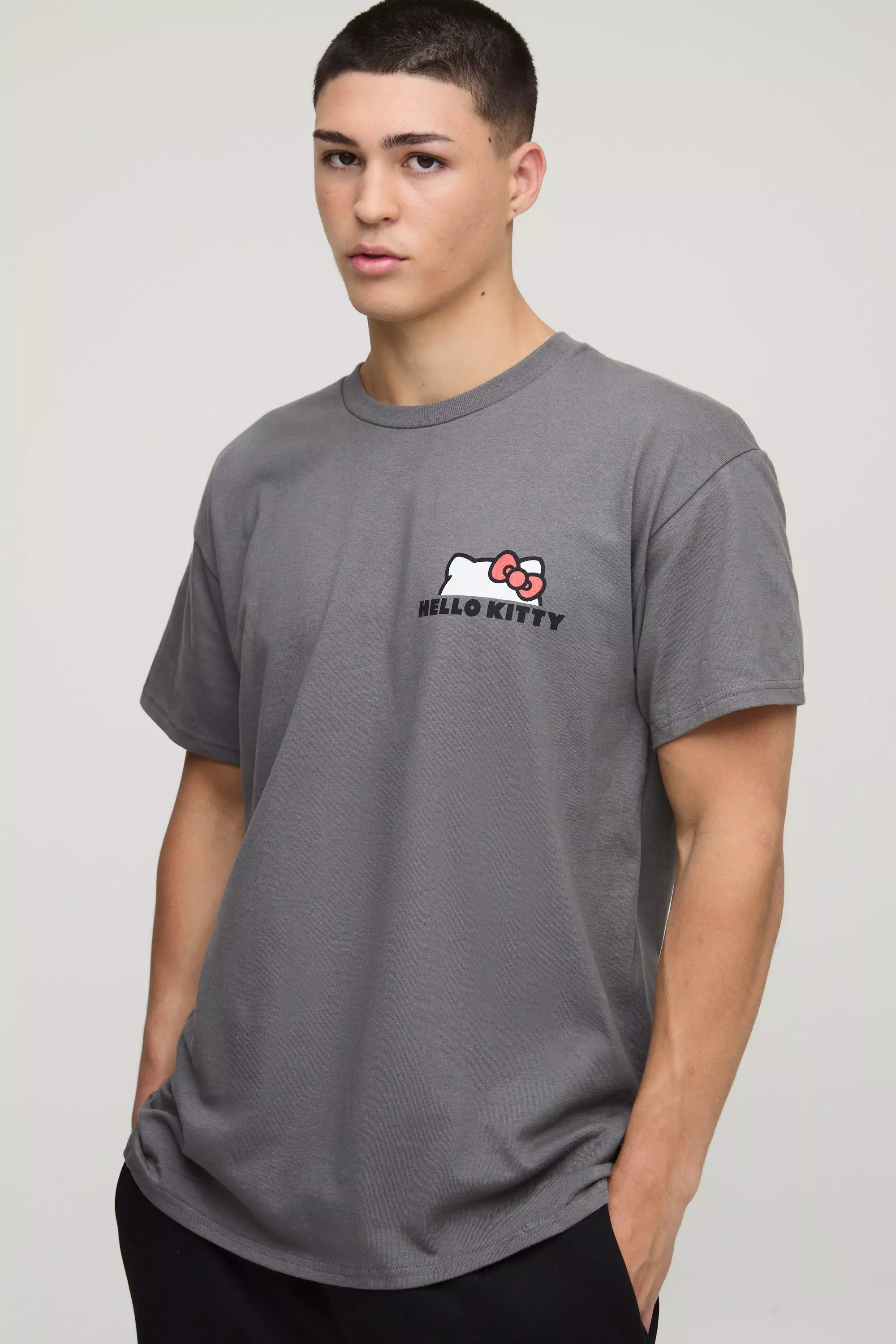 T-shirt oversize ufficiale con stampa Hello Kitty, Charcoal immagine alternativa