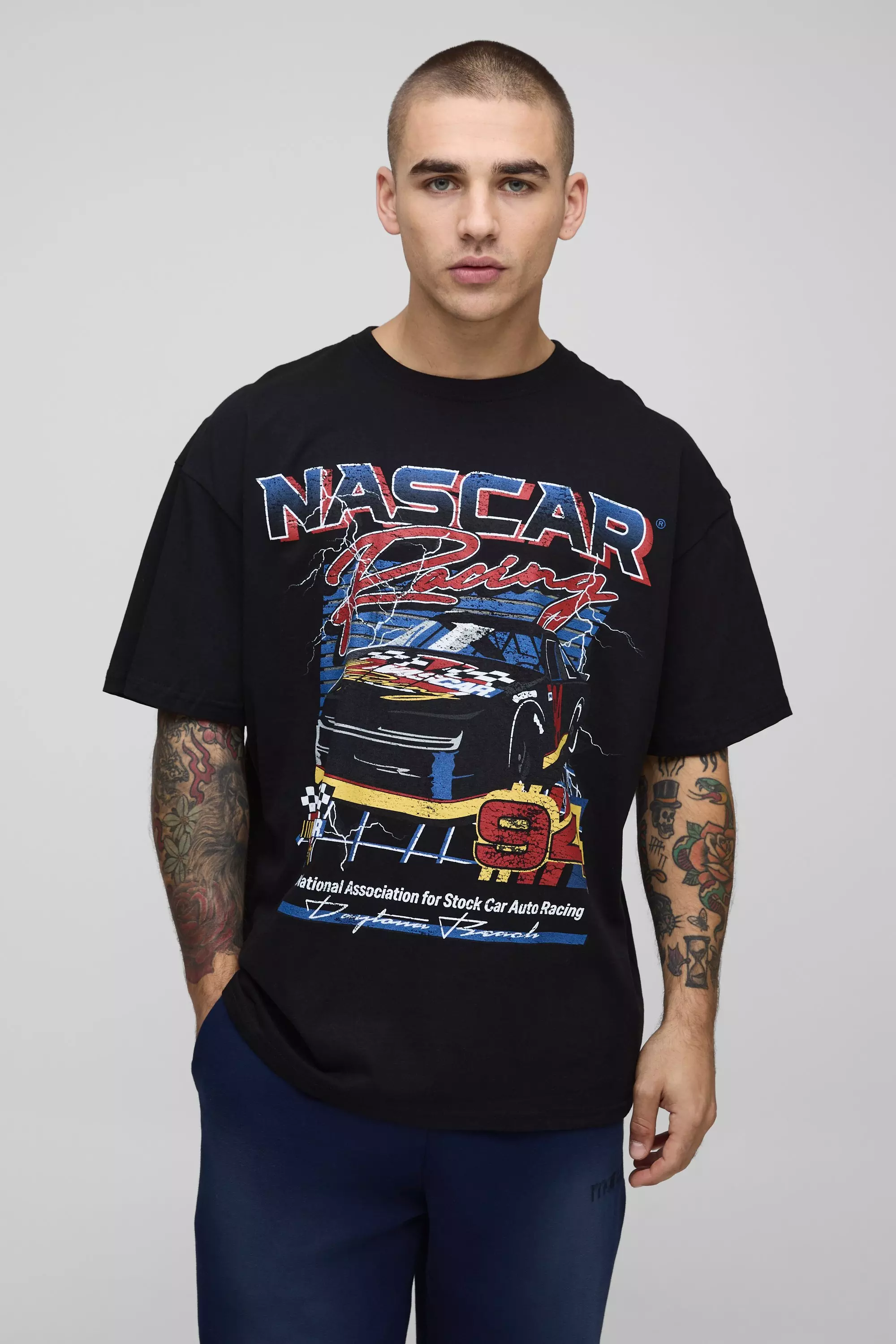 Black Oversized NASCAR Racing License Graphic T Shirt alternative image
