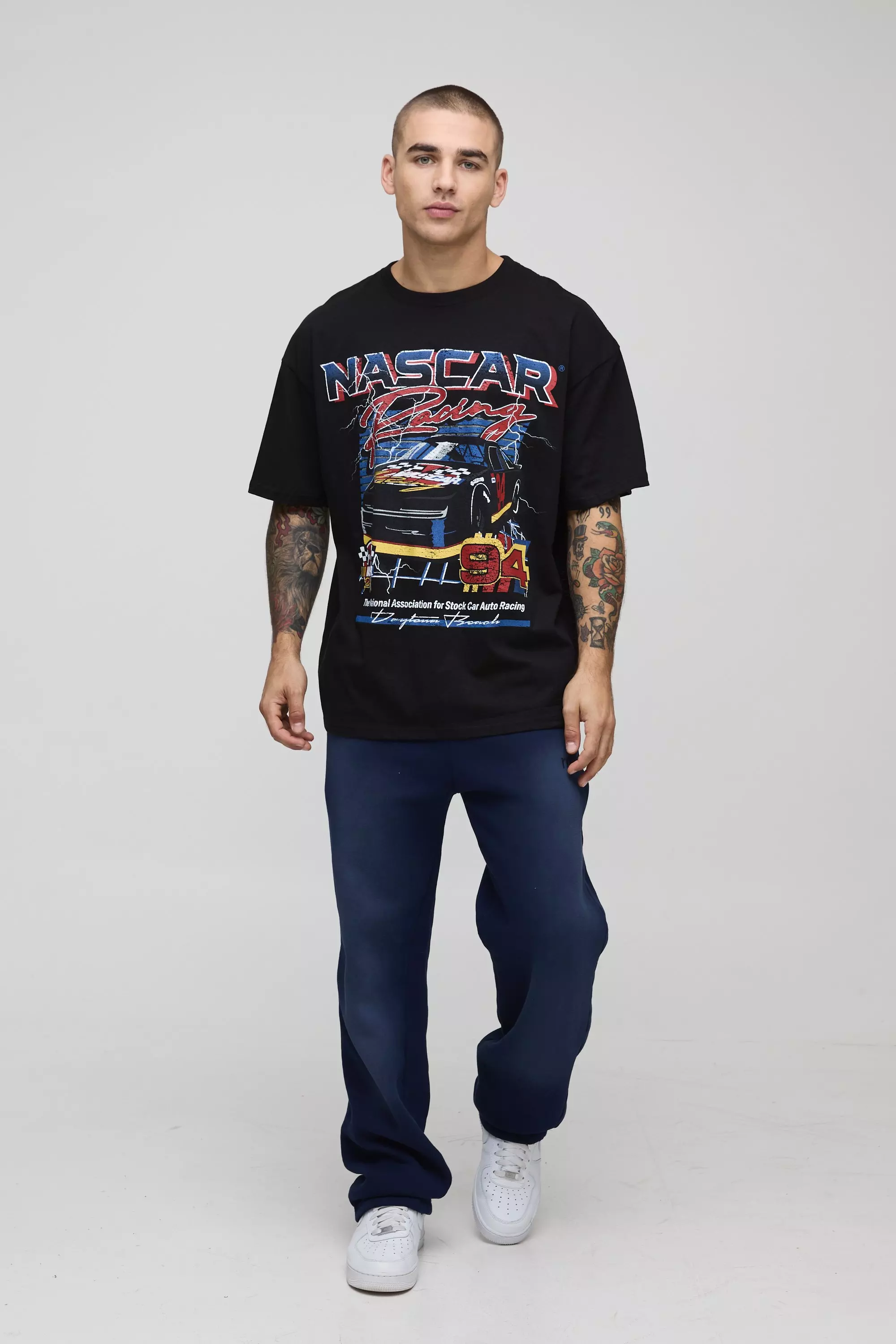 Black Oversized NASCAR Racing License Graphic T Shirt alternative image