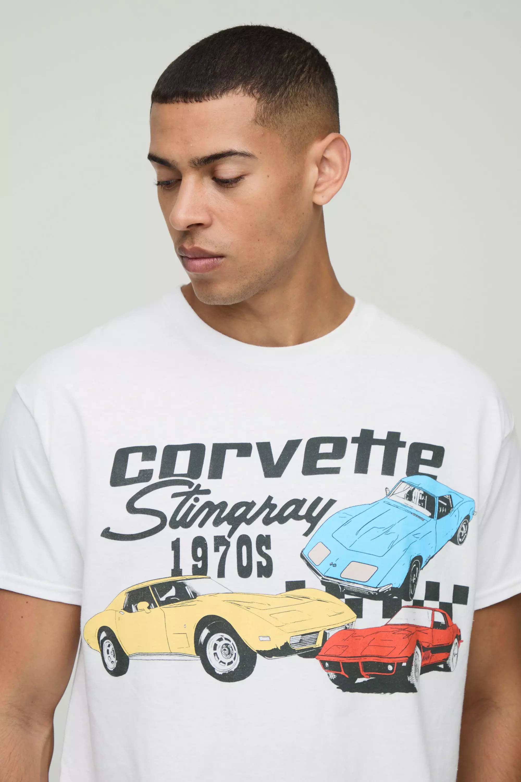 Oversized Chevrolet Corvette License Graphic T Shirt | boohooMAN USA