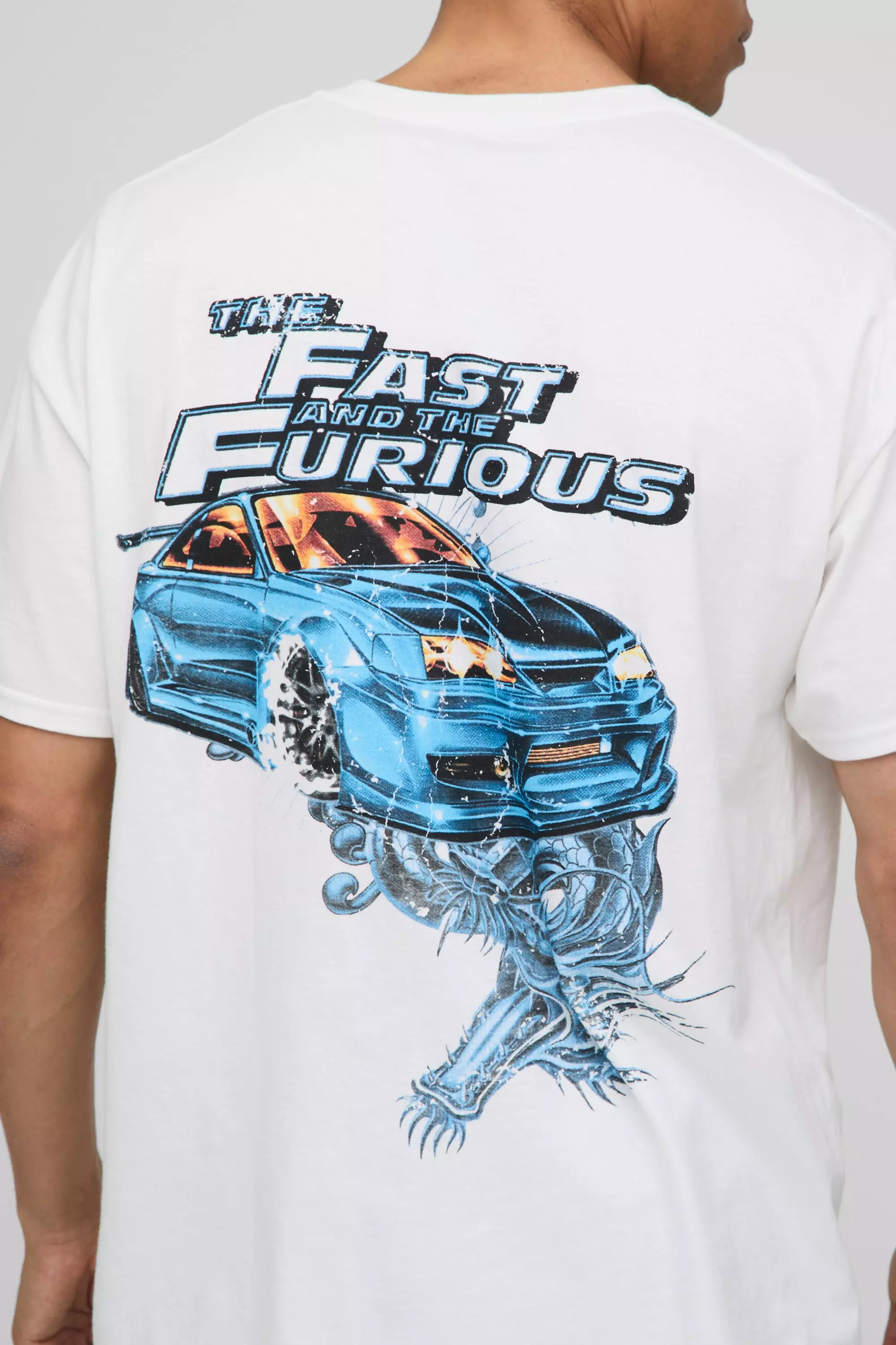 White Oversized Fast & Furious License Printed T-Shirt alternative image